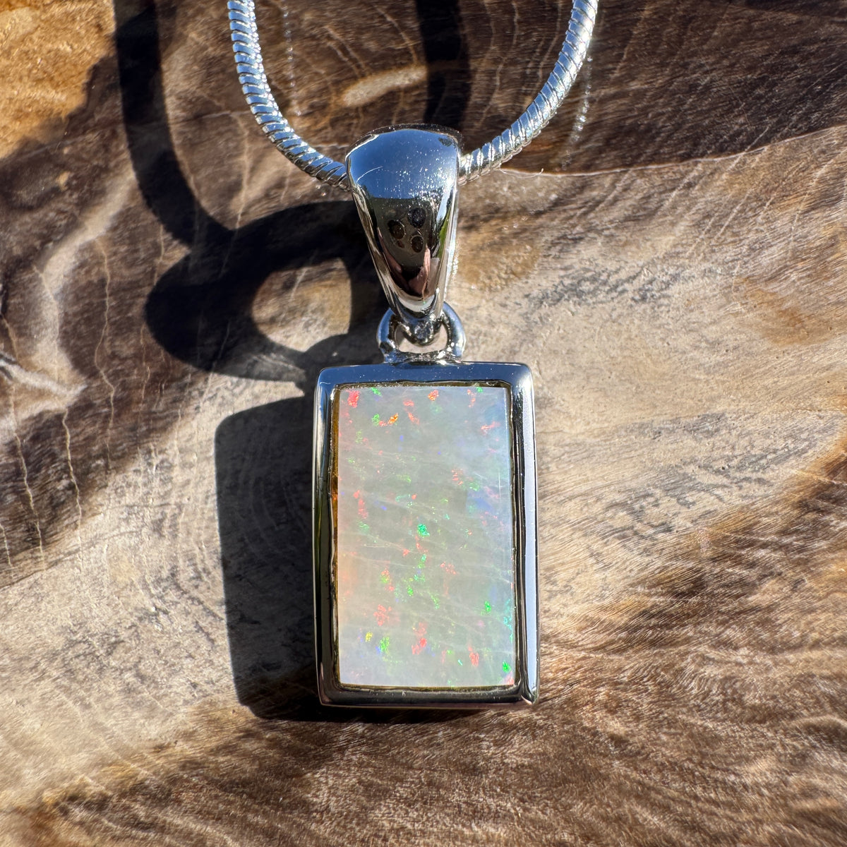 1.7ct Coober Pedy Opal Pendant Necklace ~ 'Eromanga Firelight' | 925 Sterling Silver | Solid Australian Opal