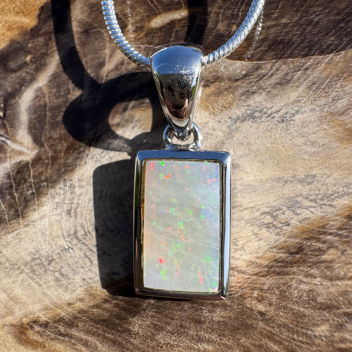 1.7ct Coober Pedy Opal Pendant Necklace ~ 'Eromanga Firelight' | 925 Sterling Silver | Solid Australian Opal