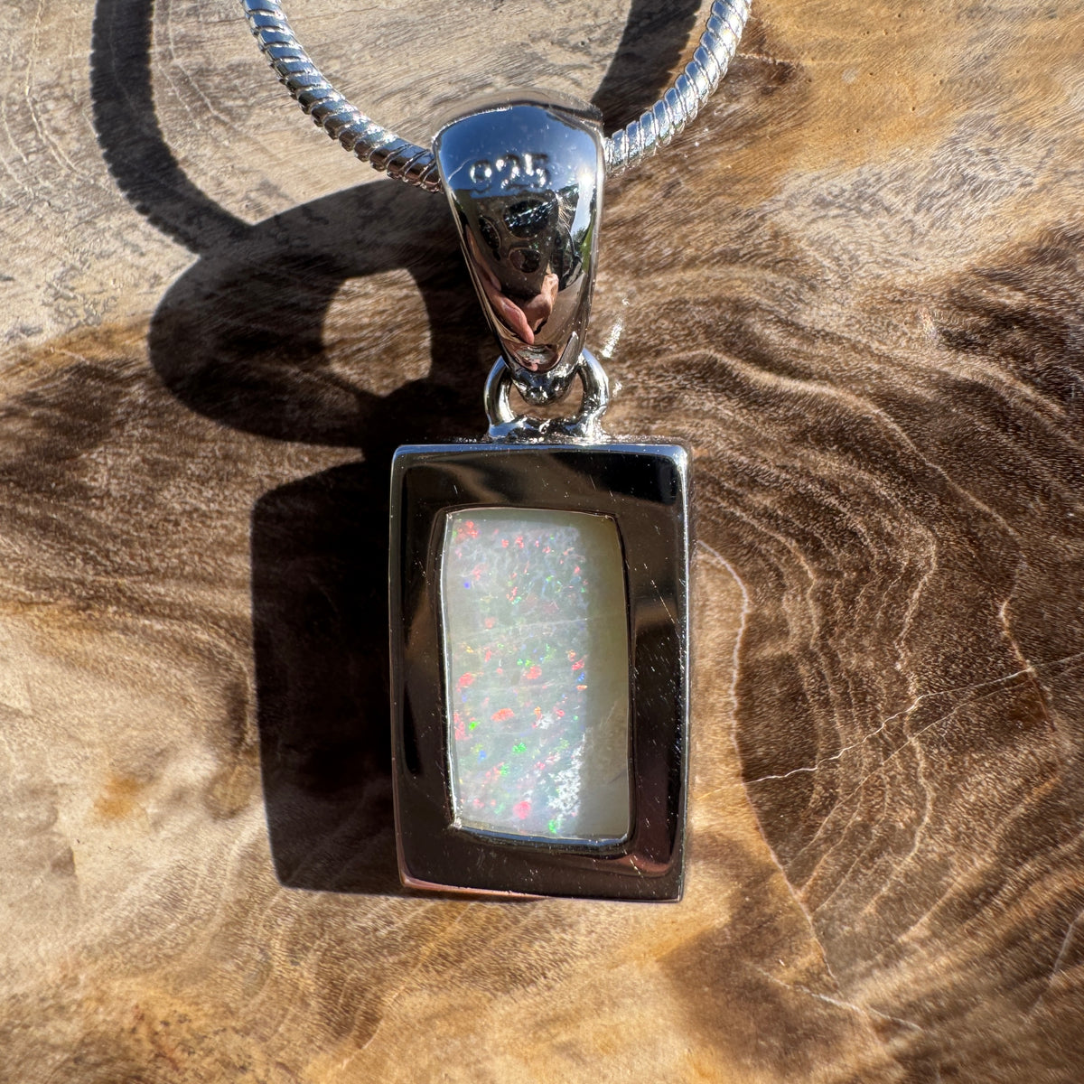 1.7ct Coober Pedy Opal Pendant Necklace ~ 'Eromanga Firelight' | 925 Sterling Silver | Solid Australian Opal