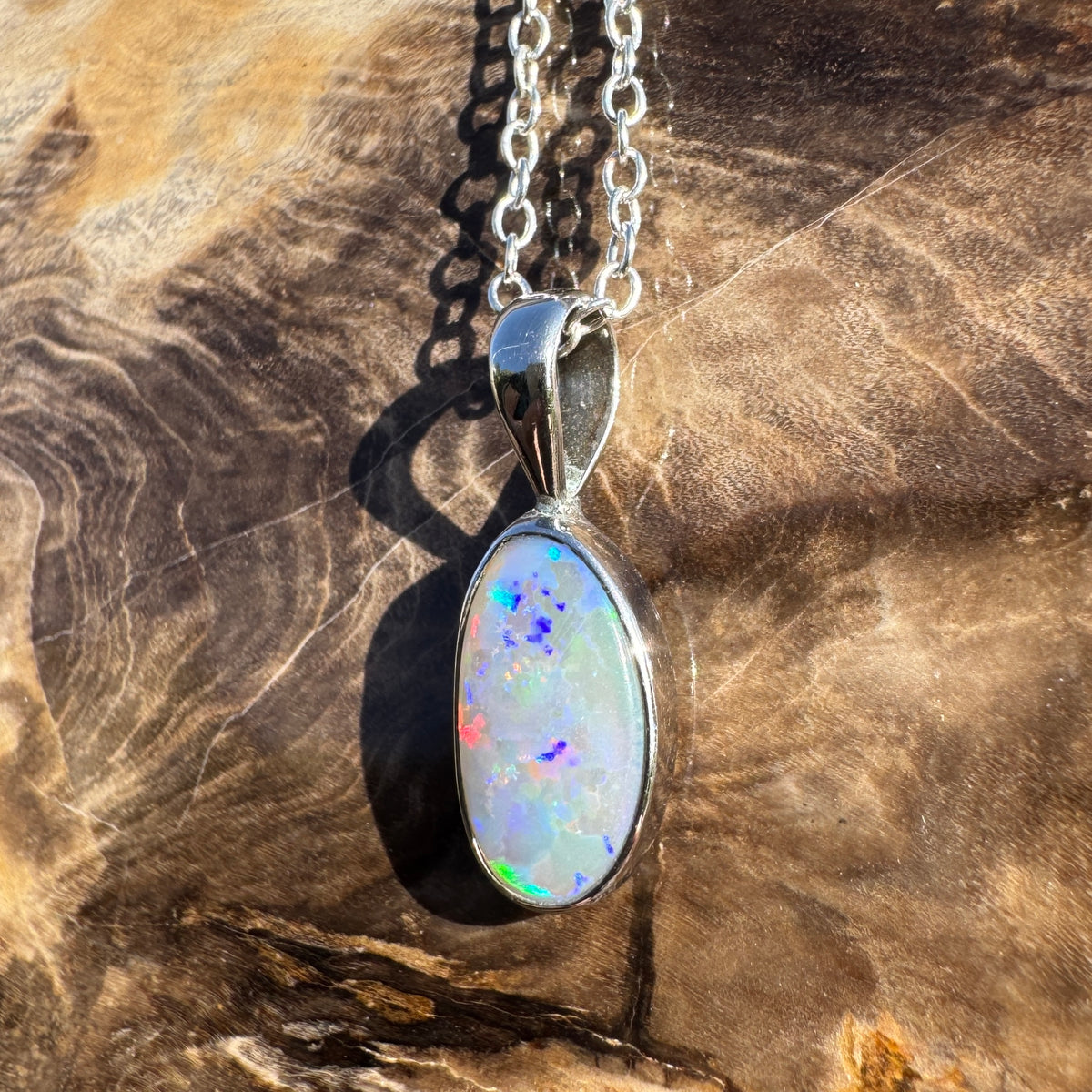 2.5ct Coober Pedy Opal Pendant Necklace ~ 'Boranup Firelight' | 925 Sterling Silver | Solid Australian Opal