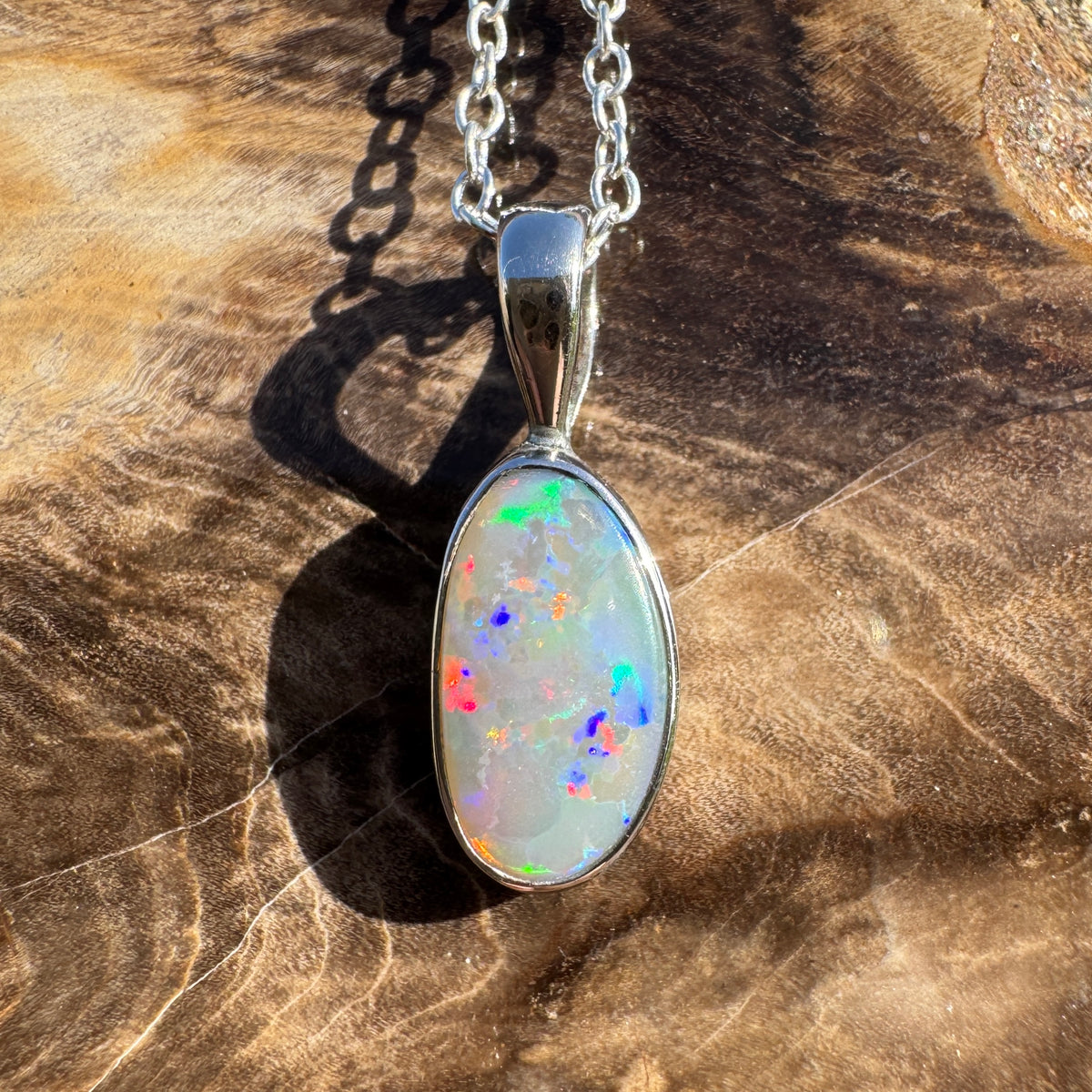 2.5ct Coober Pedy Opal Pendant Necklace ~ 'Boranup Firelight' | 925 Sterling Silver | Solid Australian Opal