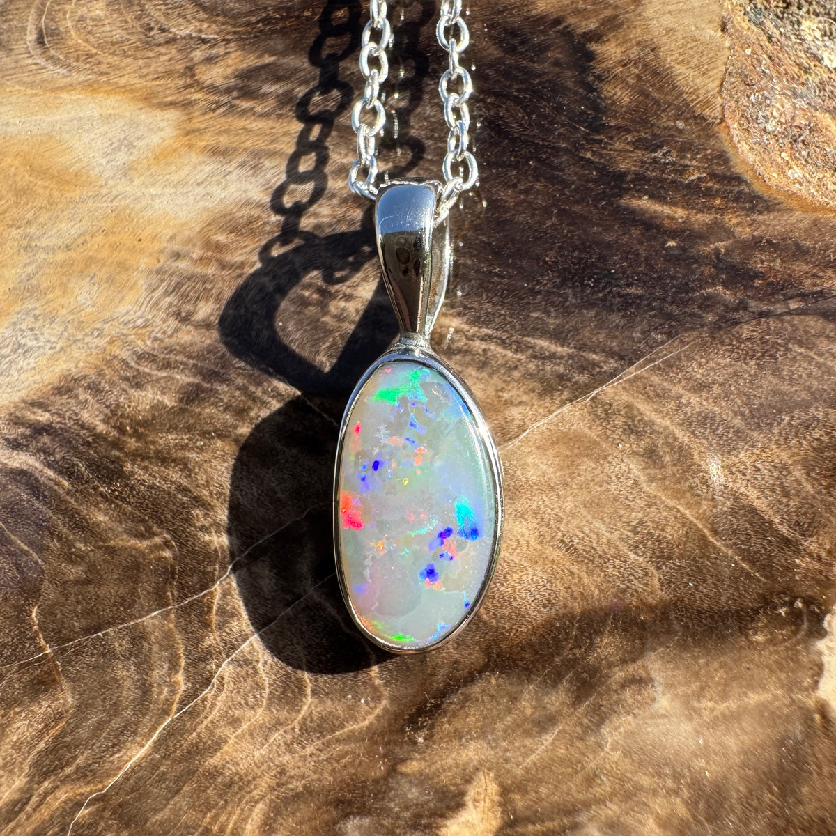 2.5ct Coober Pedy Opal Pendant Necklace ~ 'Boranup Firelight' | 925 Sterling Silver | Solid Australian Opal