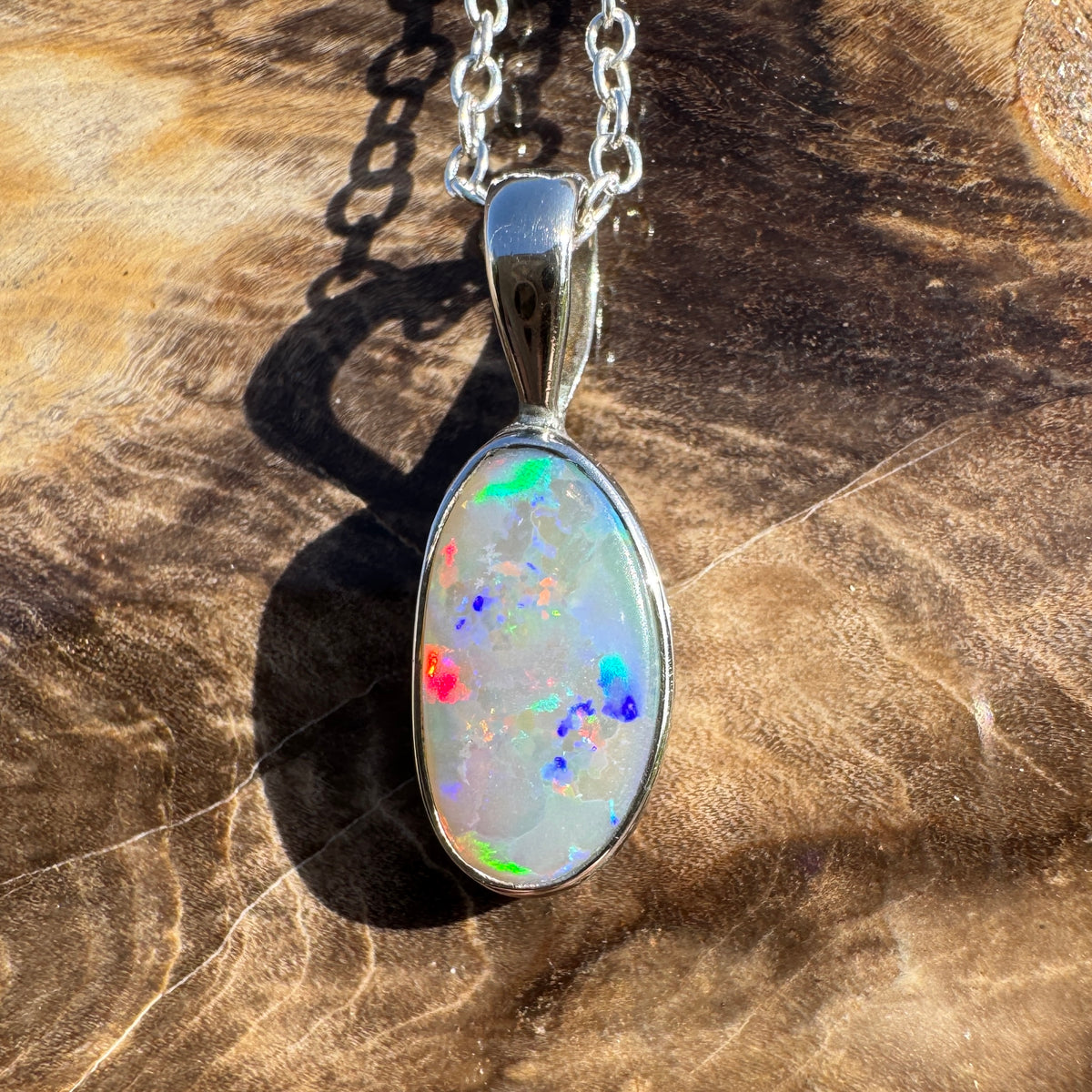2.5ct Coober Pedy Opal Pendant Necklace ~ 'Boranup Firelight' | 925 Sterling Silver | Solid Australian Opal