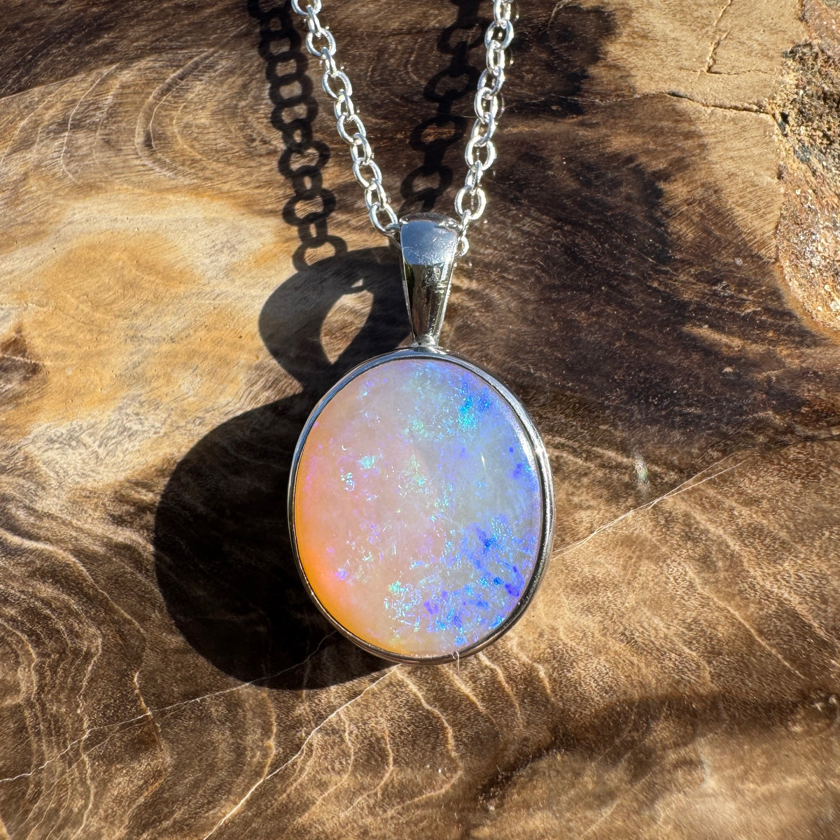 5.6ct Coober Pedy Opal Pendant Necklace ~ 'Pinnaroo Blue' | 925 Sterling Silver | Solid Australian Opal