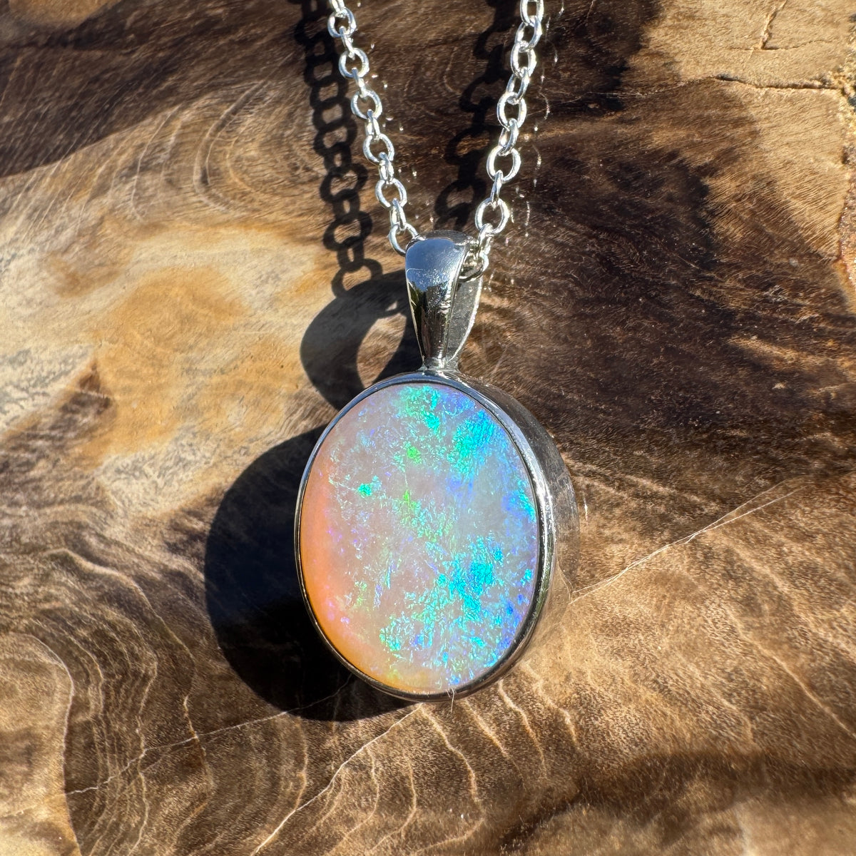 5.6ct Coober Pedy Opal Pendant Necklace ~ 'Pinnaroo Blue' | 925 Sterling Silver | Solid Australian Opal