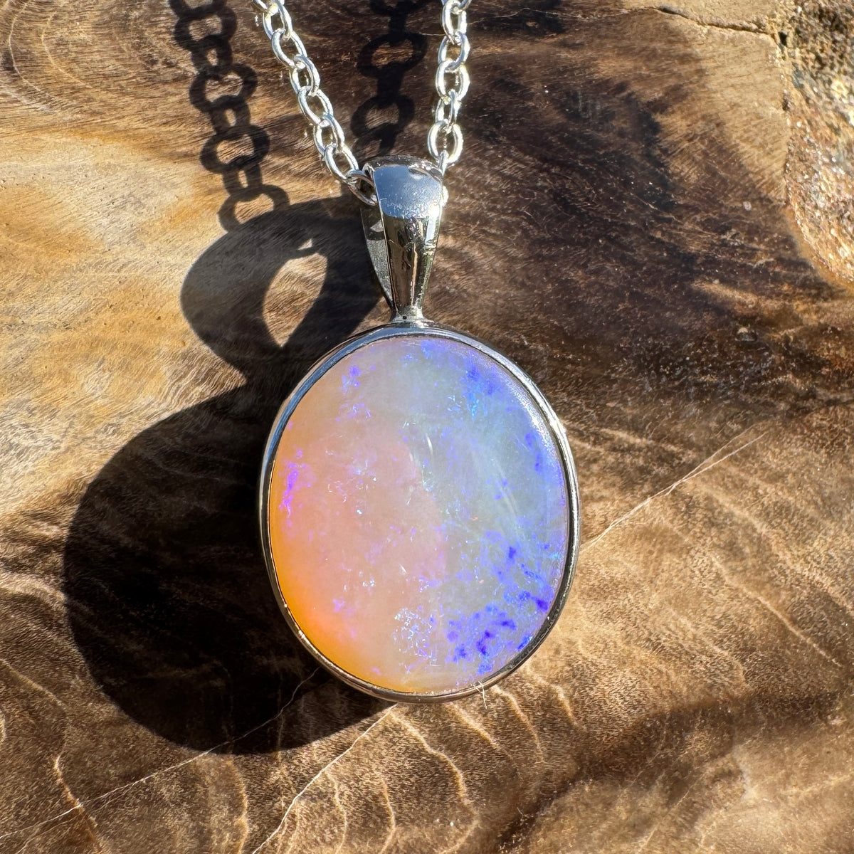 5.6ct Coober Pedy Opal Pendant Necklace ~ 'Pinnaroo Blue' | 925 Sterling Silver | Solid Australian Opal