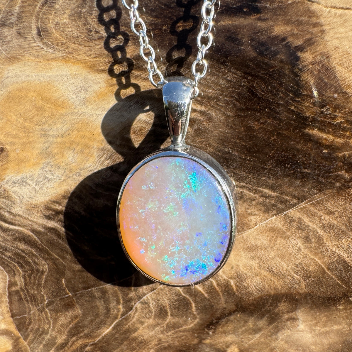 5.6ct Coober Pedy Opal Pendant Necklace ~ 'Pinnaroo Blue' | 925 Sterling Silver | Solid Australian Opal