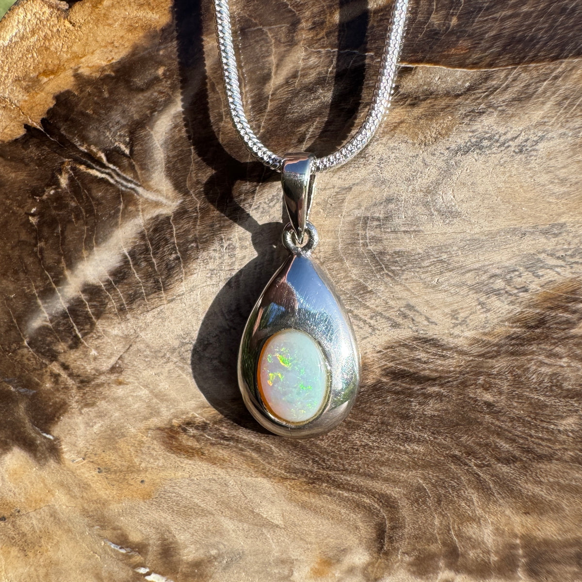 0.5ct Coober Pedy Opal Pendant Necklace ~ 'Betoota Ember' | 925 Sterling Silver | Solid Australian Opal