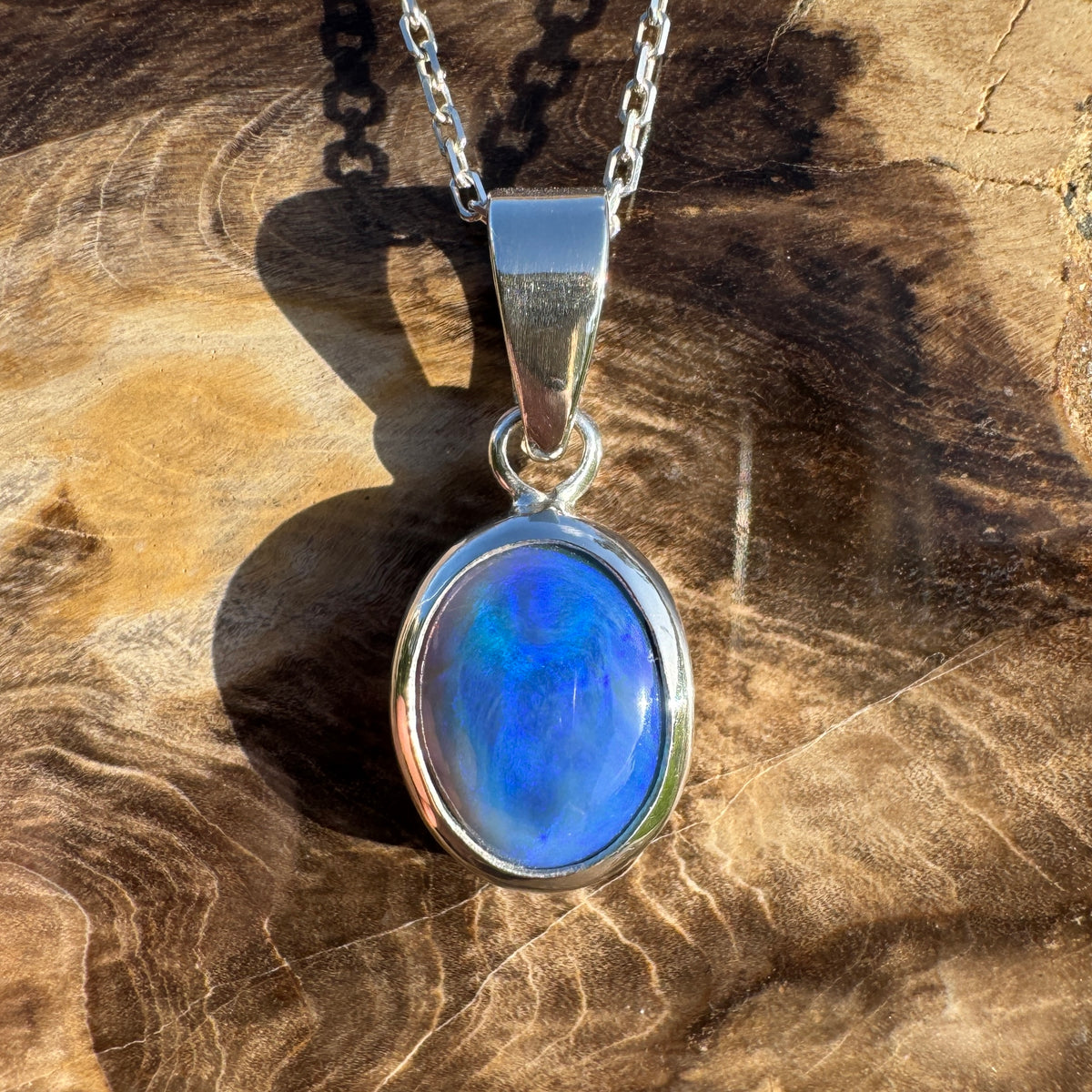 3.9ct Lightning Ridge Semi Black Opal Pendant Necklace ~ 'Walgett Blue' | 925 Sterling Silver | Solid Australian Opal