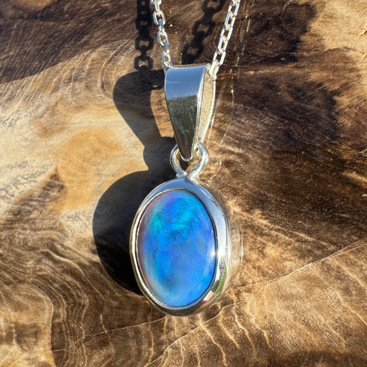 3.9ct Lightning Ridge Semi Black Opal Pendant Necklace ~ 'Walgett Blue' | 925 Sterling Silver | Solid Australian Opal