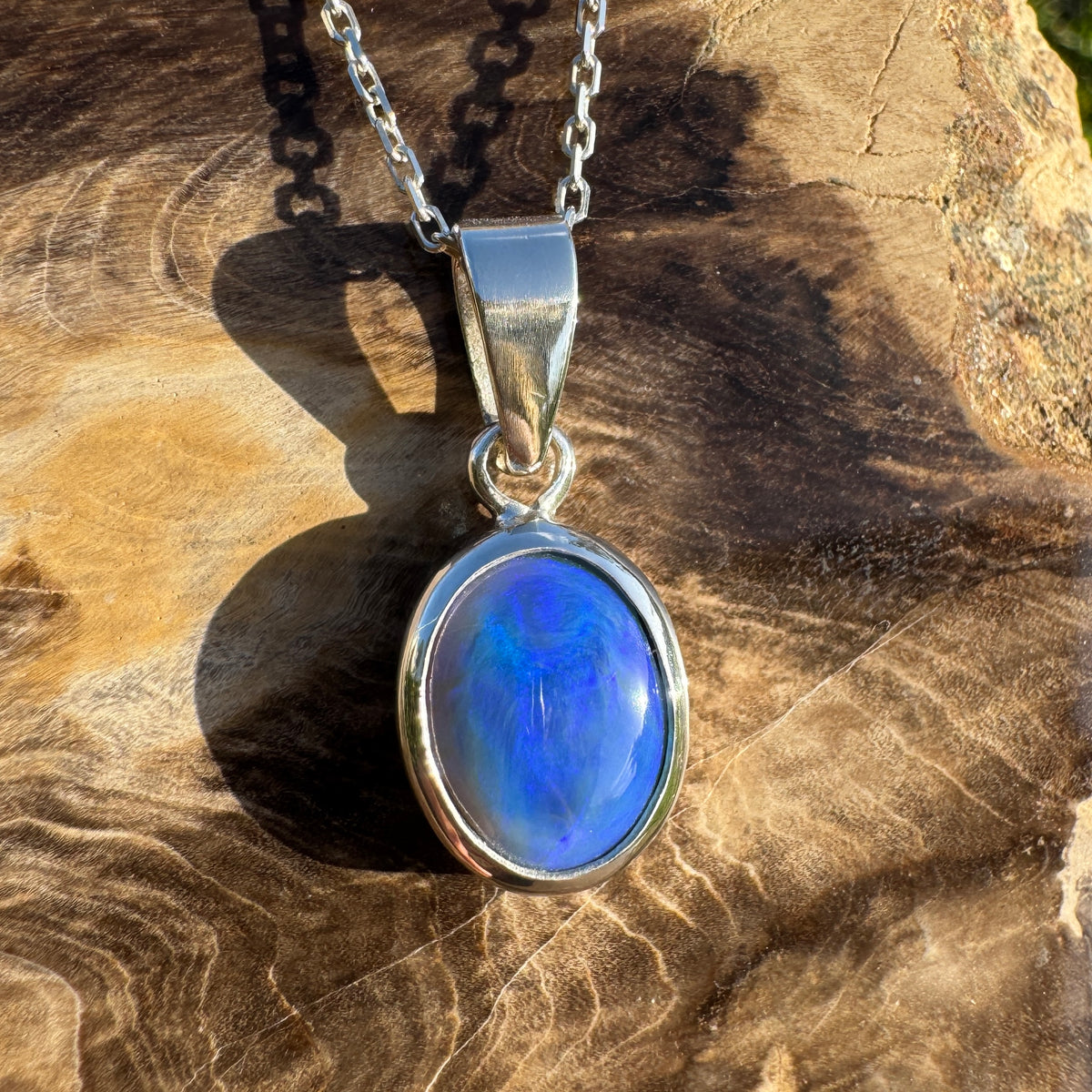 3.9ct Lightning Ridge Semi Black Opal Pendant Necklace ~ 'Walgett Blue' | 925 Sterling Silver | Solid Australian Opal