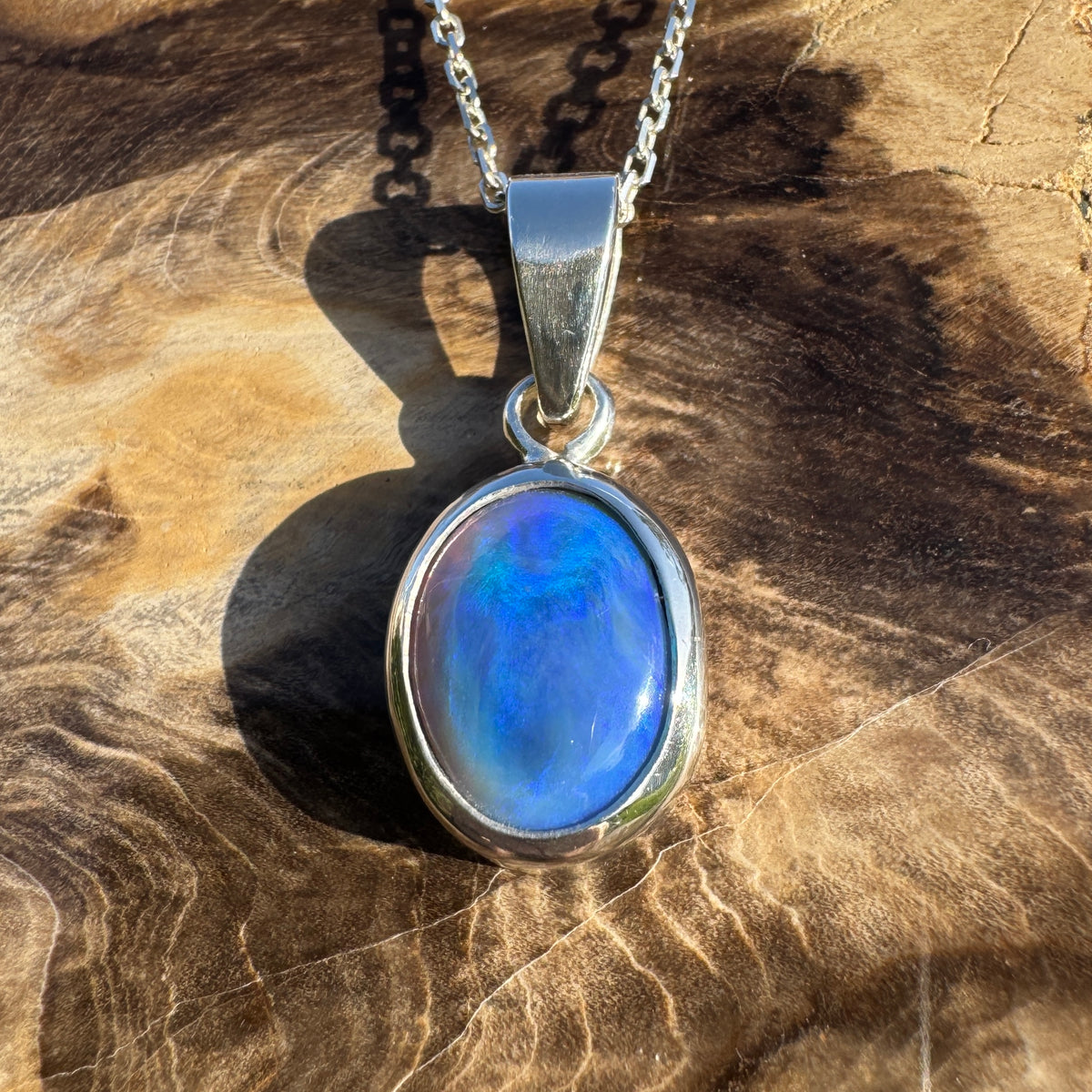 3.9ct Lightning Ridge Semi Black Opal Pendant Necklace ~ 'Walgett Blue' | 925 Sterling Silver | Solid Australian Opal