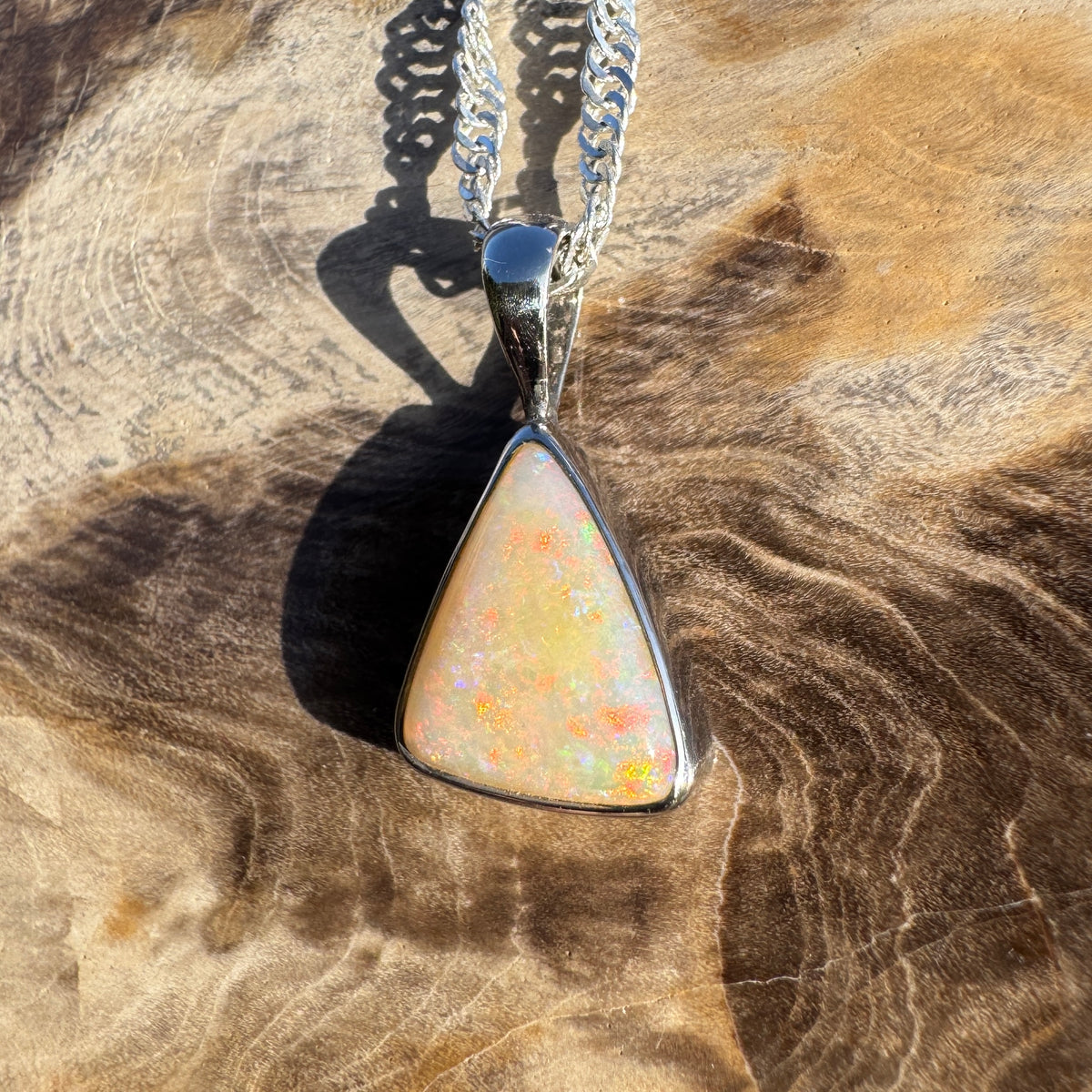 1.6ct Coober Pedy Opal Pendant Necklace ~ 'Robe Ember' | 925 Sterling Silver | Solid Australian Opal