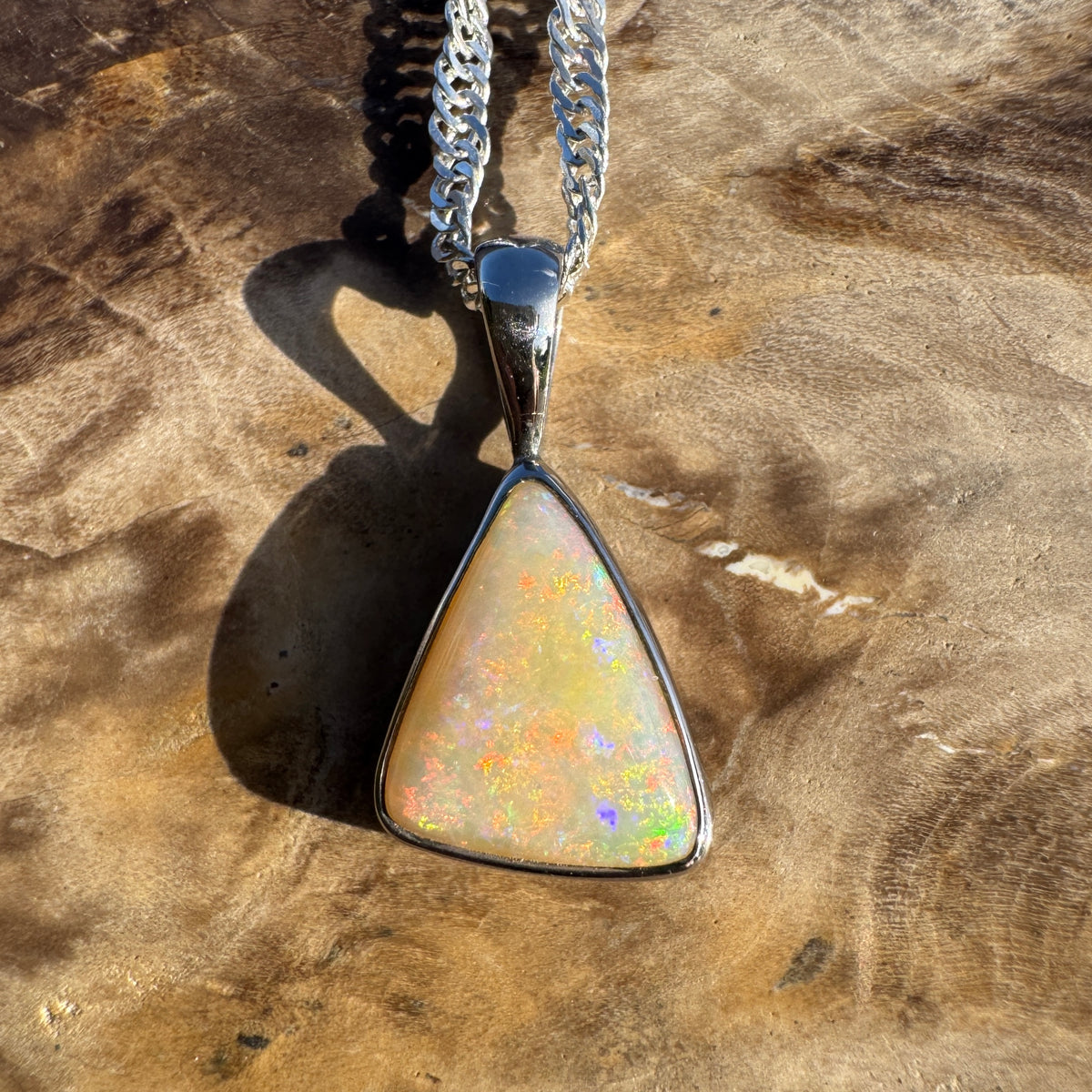 1.6ct Coober Pedy Opal Pendant Necklace ~ 'Robe Ember' | 925 Sterling Silver | Solid Australian Opal