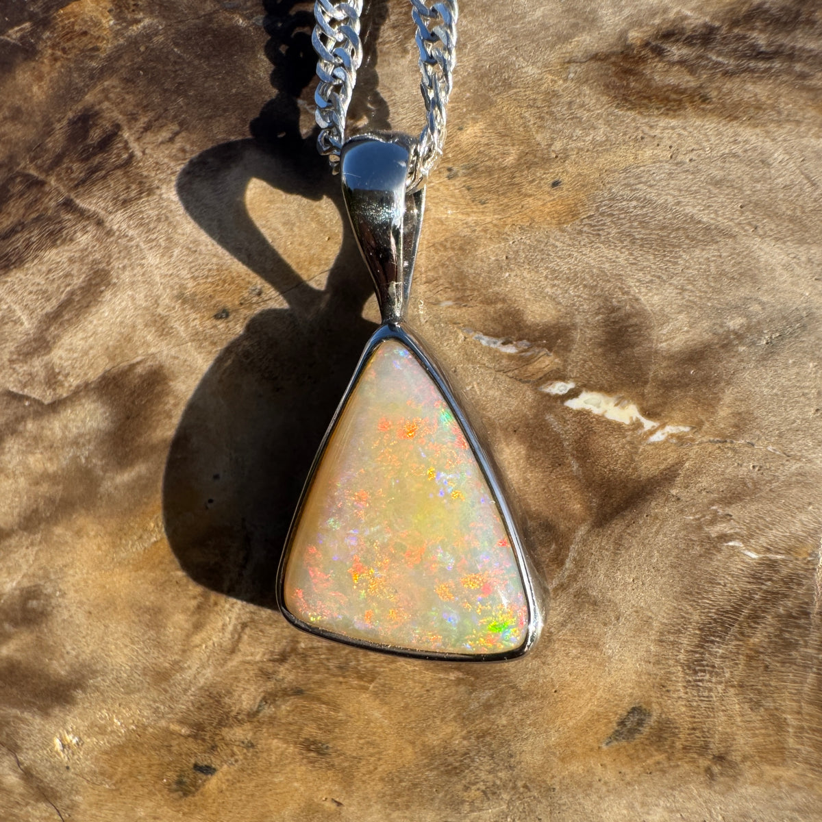 1.6ct Coober Pedy Opal Pendant Necklace ~ 'Robe Ember' | 925 Sterling Silver | Solid Australian Opal
