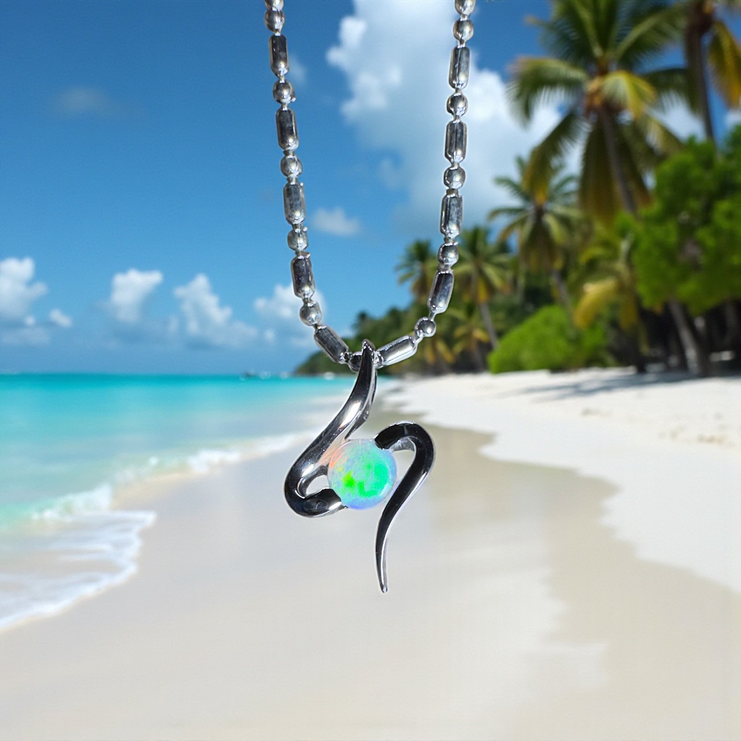 0.3ct Coober Pedy Crystal Opal Pendant Necklace ~ 'Wilpena Whorl' | 9ct White Gold | Solid Australian Opal