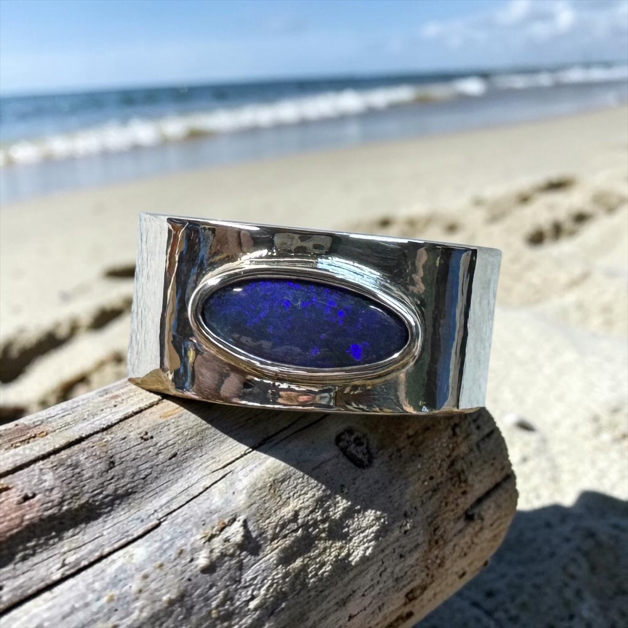 1.5ct Lightning Ridge Semi Black Opal Ring ~ 'Sapphire Coast Dream' | 925 Sterling Silver | Solid Australian Opal
