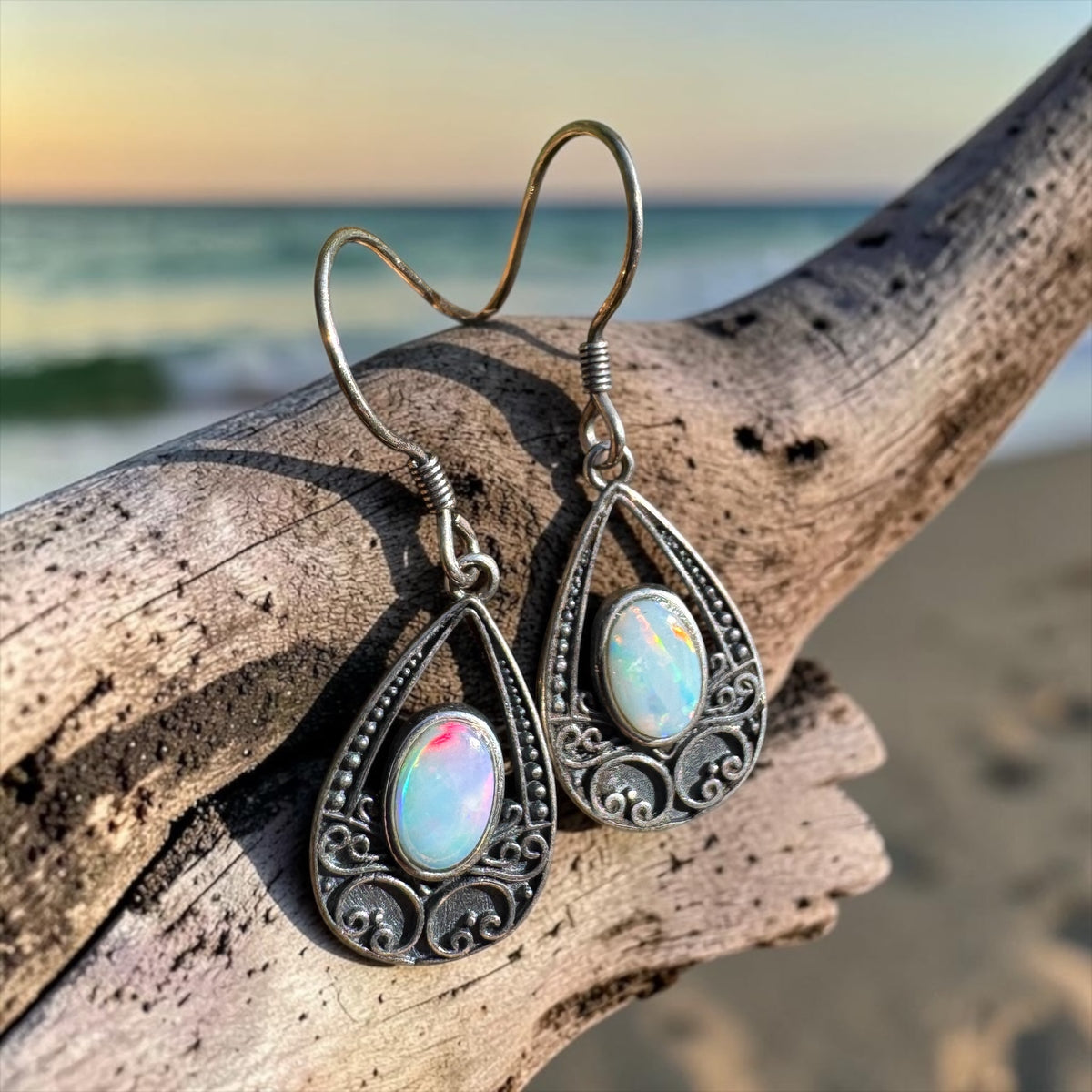 1.2ct Coober Pedy Opal Hook Earrings ~ 'Lakes Entrance Drops' | 925 Sterling Silver | Solid Australian Opal