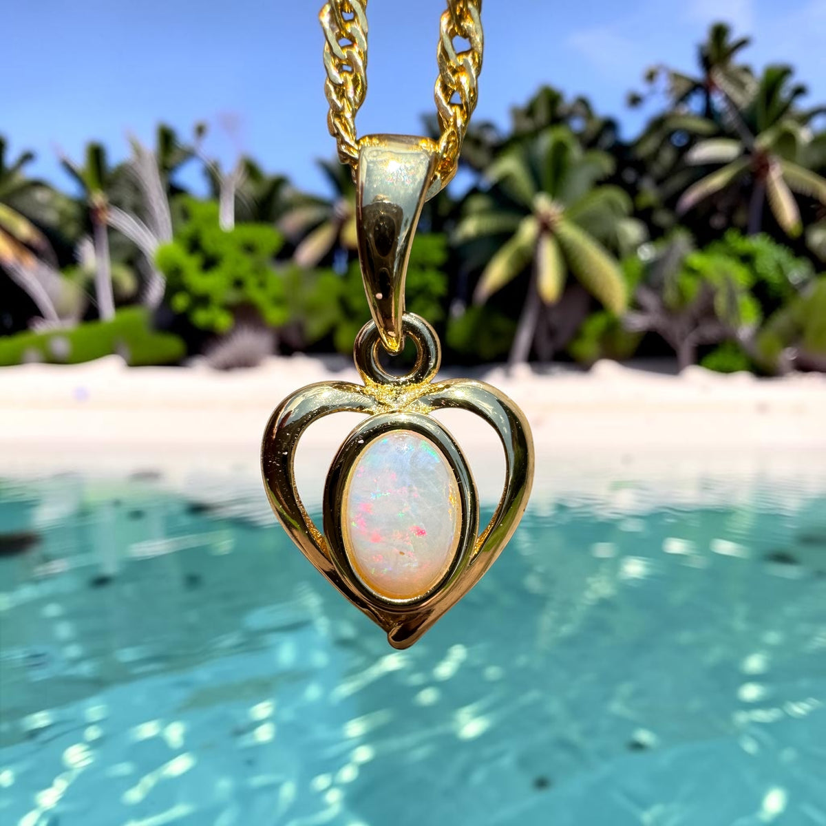 0.6ct Lightning Ridge Opal Heart Pendant Necklace ~ 'Barossa Heart' | Yellow Gold Coated 925 Sterling Silver | Solid Australian Opal