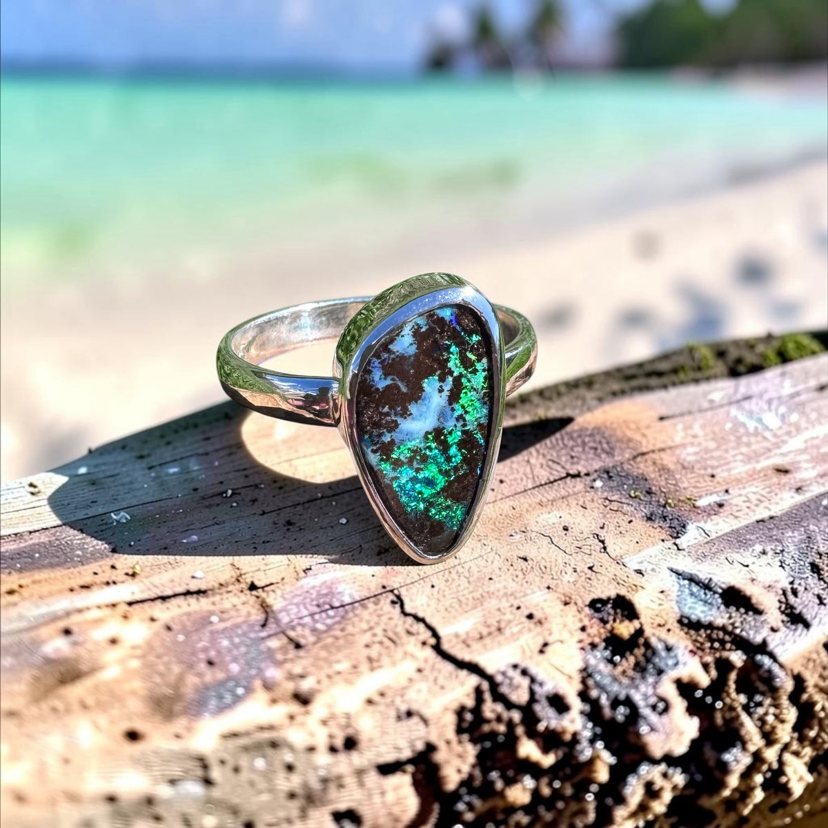 4.2ct Queensland Opal Ring ~ 'Lord Howe Greens' | 925 Sterling Silver | Solid Australian Opal