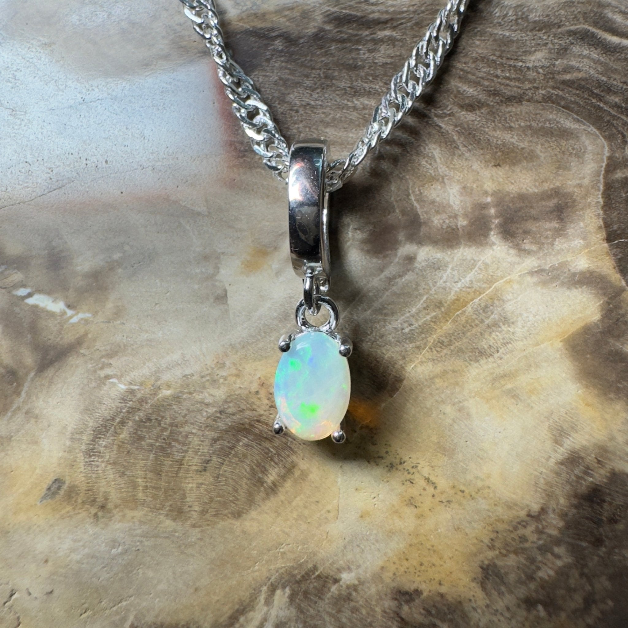 Agnes Waters ~ 0.3ct Lightning Ridge Opal 925 Silver Pendant