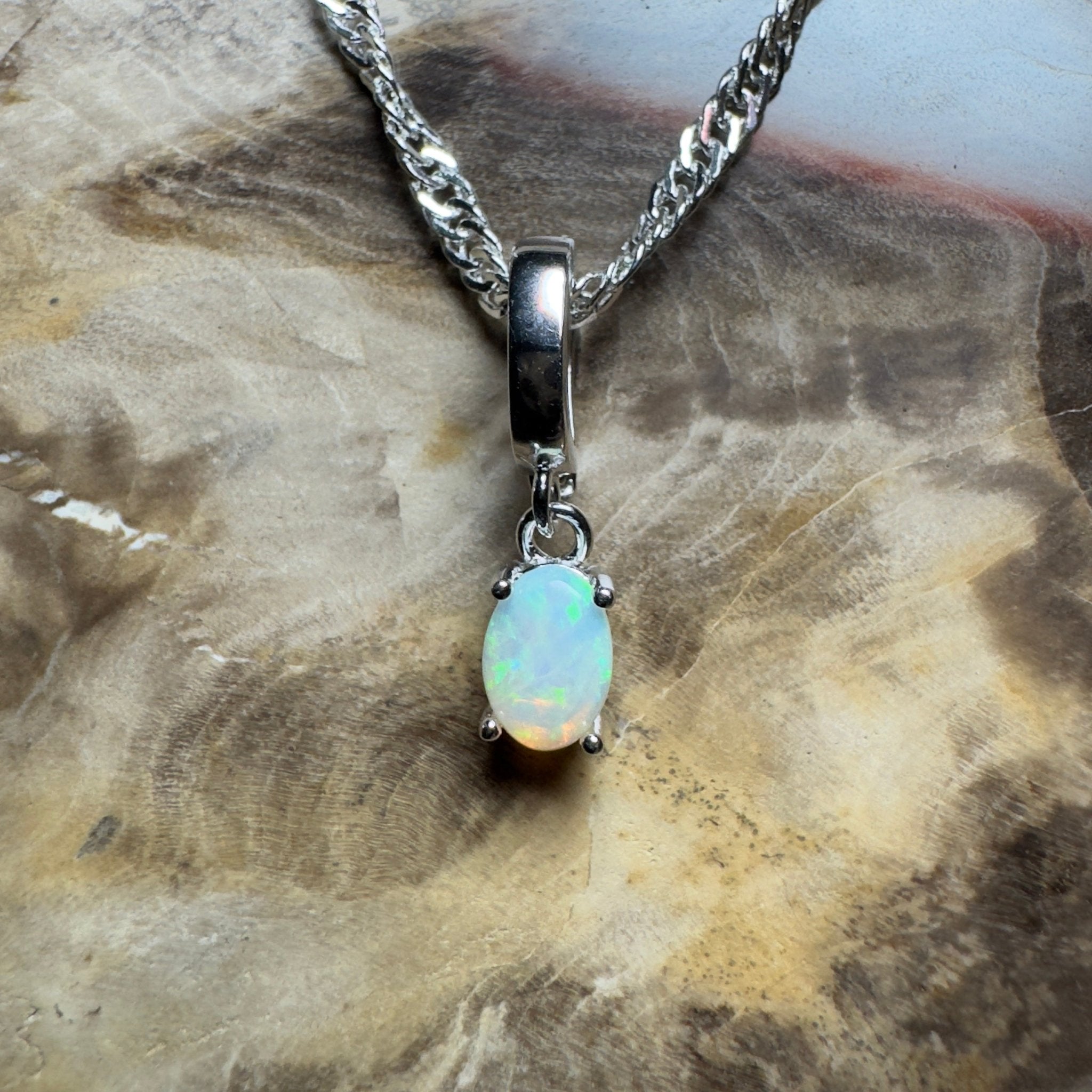 Agnes Waters ~ 0.3ct Lightning Ridge Opal 925 Silver Pendant