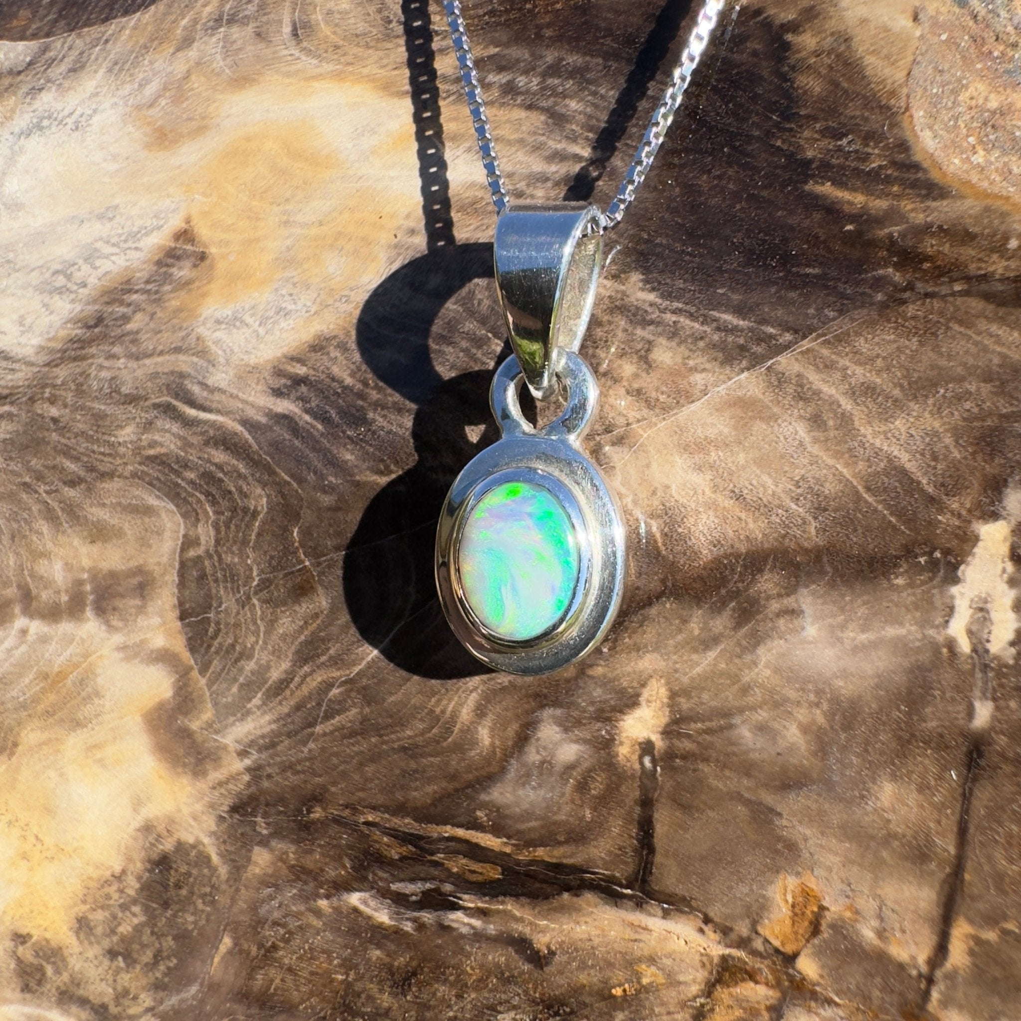 Albany Horizon ~ 1.4ct Double Sided (two opals) Solid Lightning Ridge Opal 925 Silver Pendant Necklace