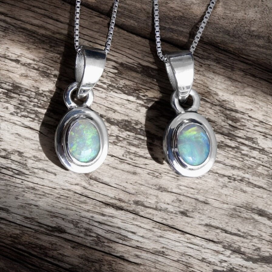 Albany Horizon ~ 1.4ct Double Sided (two opals) Solid Lightning Ridge Opal 925 Silver Pendant Necklace