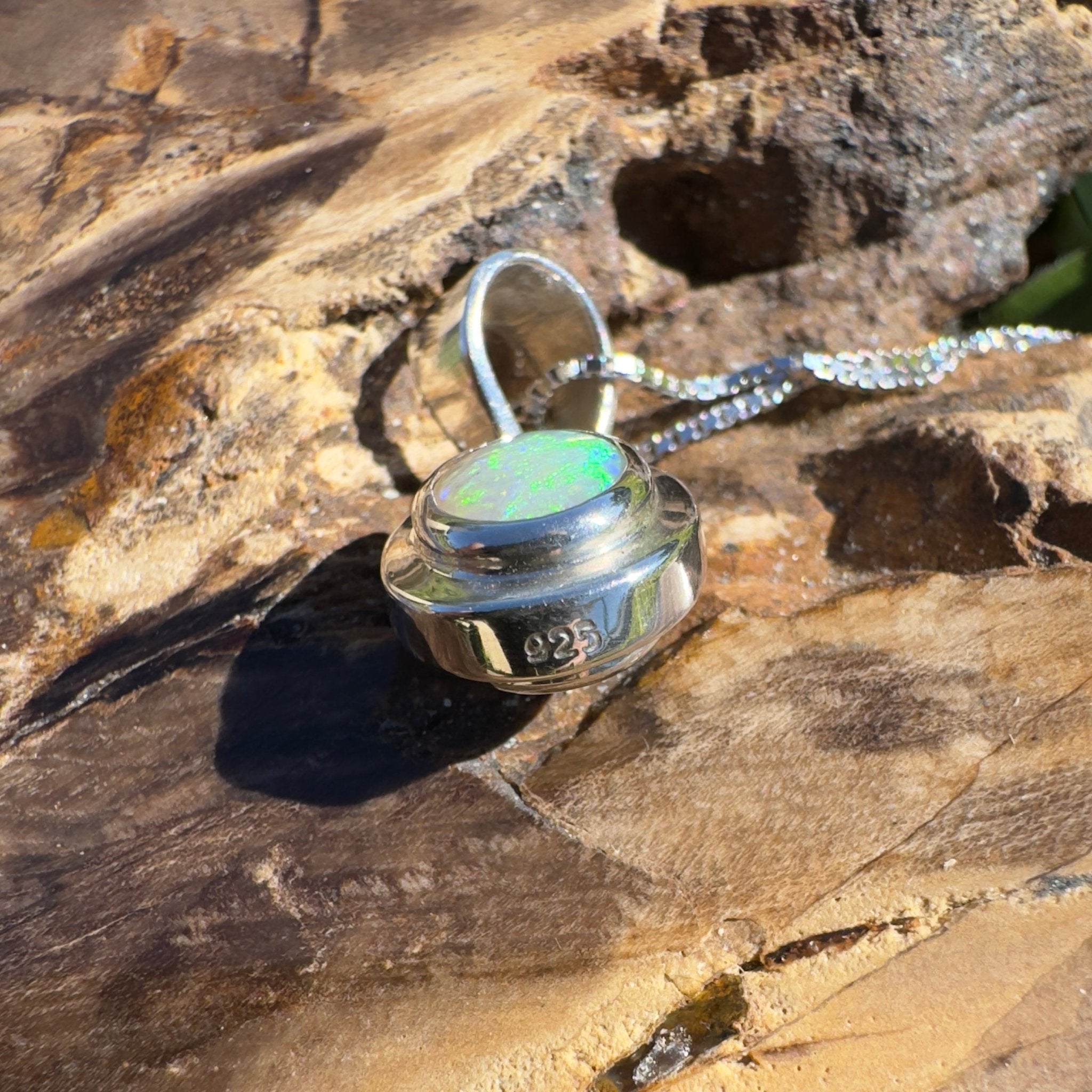 Albany Horizon ~ 1.4ct Double Sided (two opals) Solid Lightning Ridge Opal 925 Silver Pendant Necklace