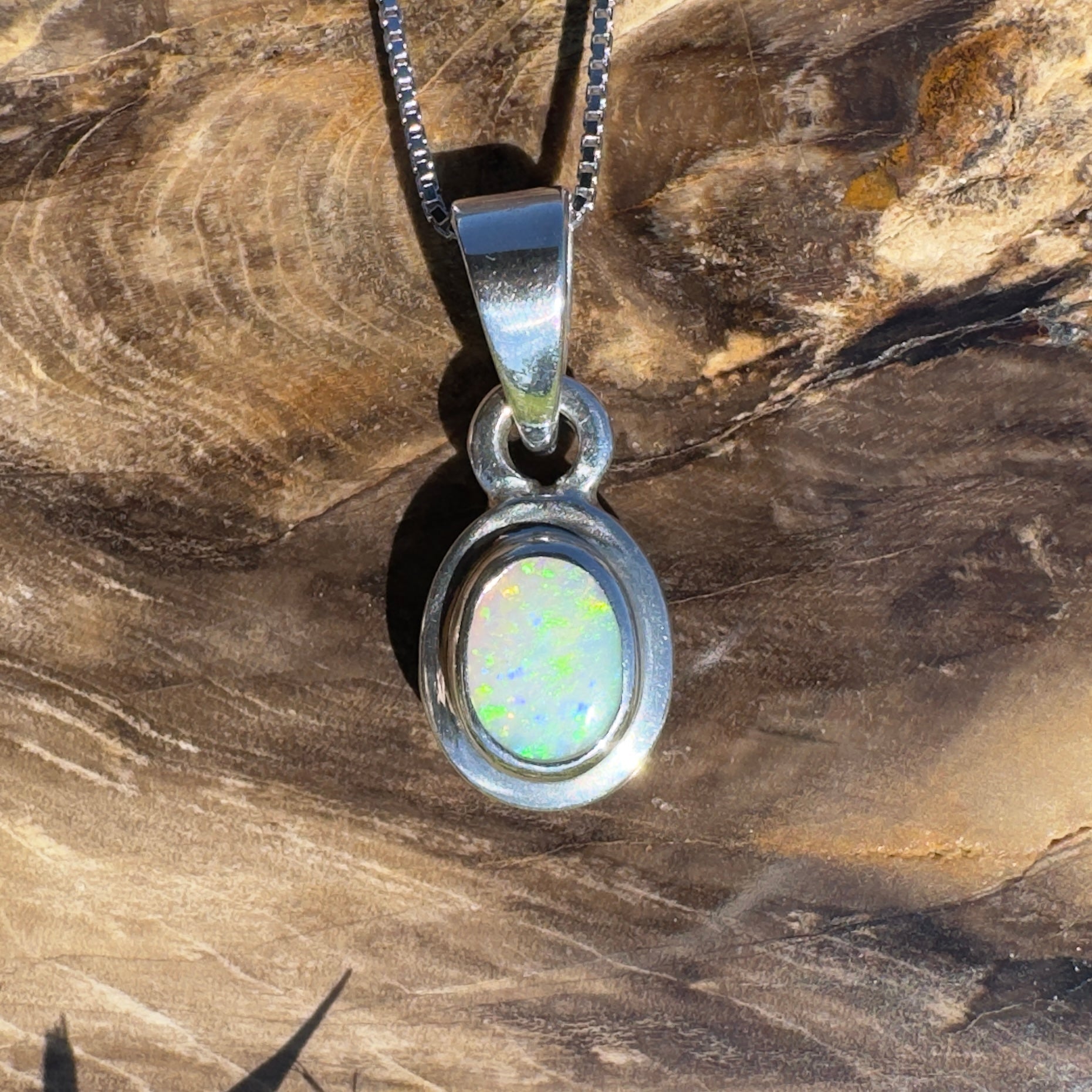 Albany Horizon ~ 1.4ct Double Sided (two opals) Solid Lightning Ridge Opal 925 Silver Pendant Necklace