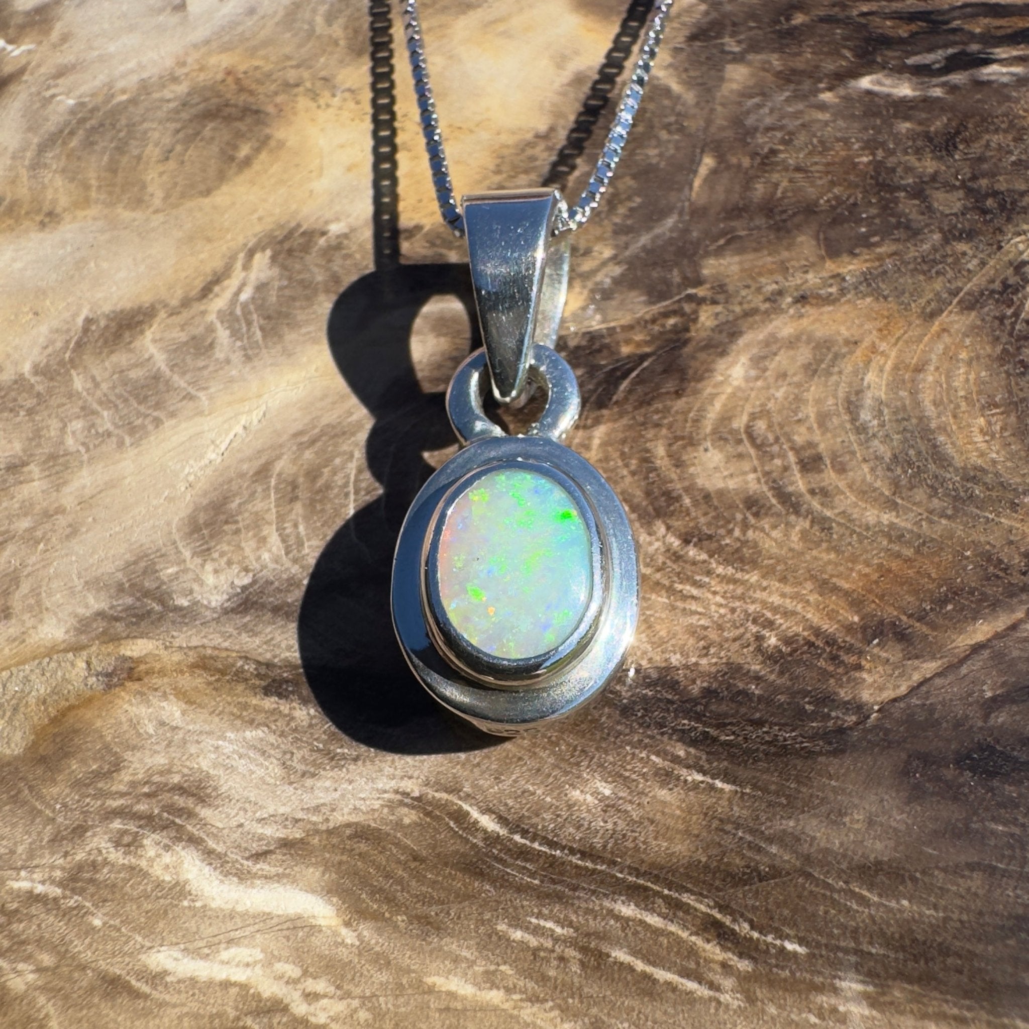 Albany Horizon ~ 1.4ct Double Sided (two opals) Solid Lightning Ridge Opal 925 Silver Pendant Necklace