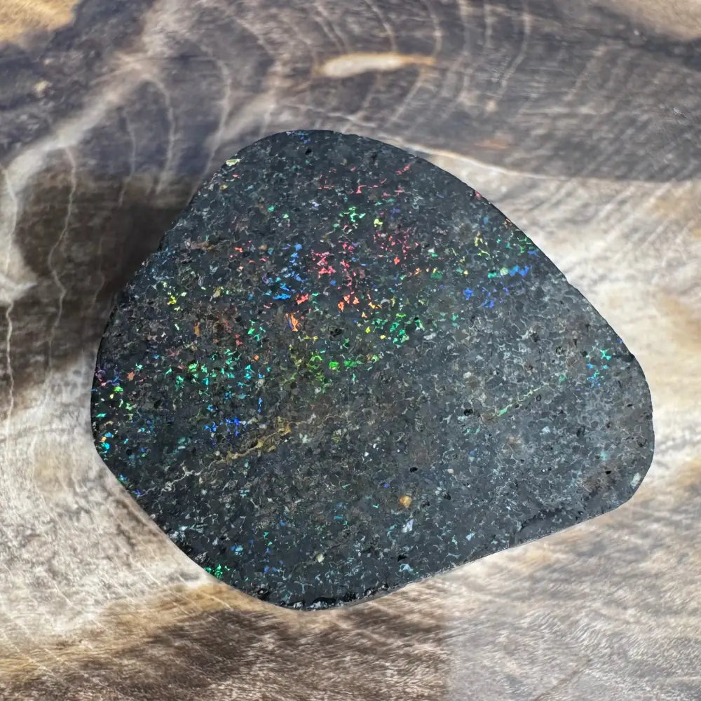 Iridescent black opal stone from Andamooka Matrix Opal 22carat solid hand-cut jewelry
