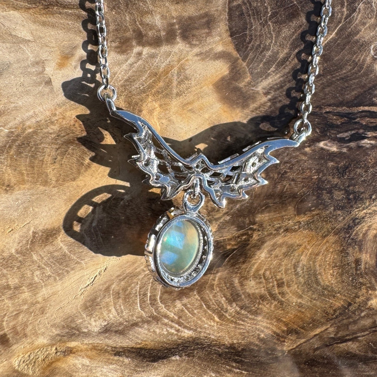 Angels Fly Free ~ 1.1ct Solid Lightning Ridge and Cubic Zirconia 925 Sterling Silver Necklace