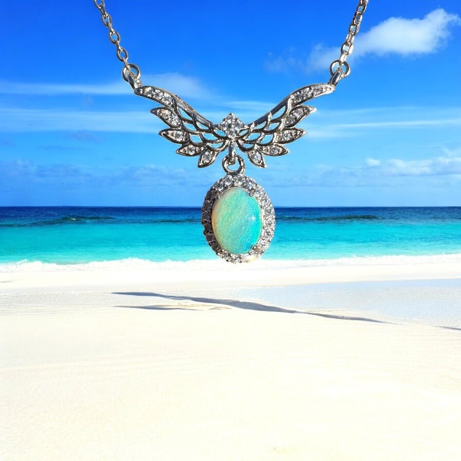 Angels Fly Free ~ 1.1ct Solid Lightning Ridge and Cubic Zirconia 925 Sterling Silver Necklace