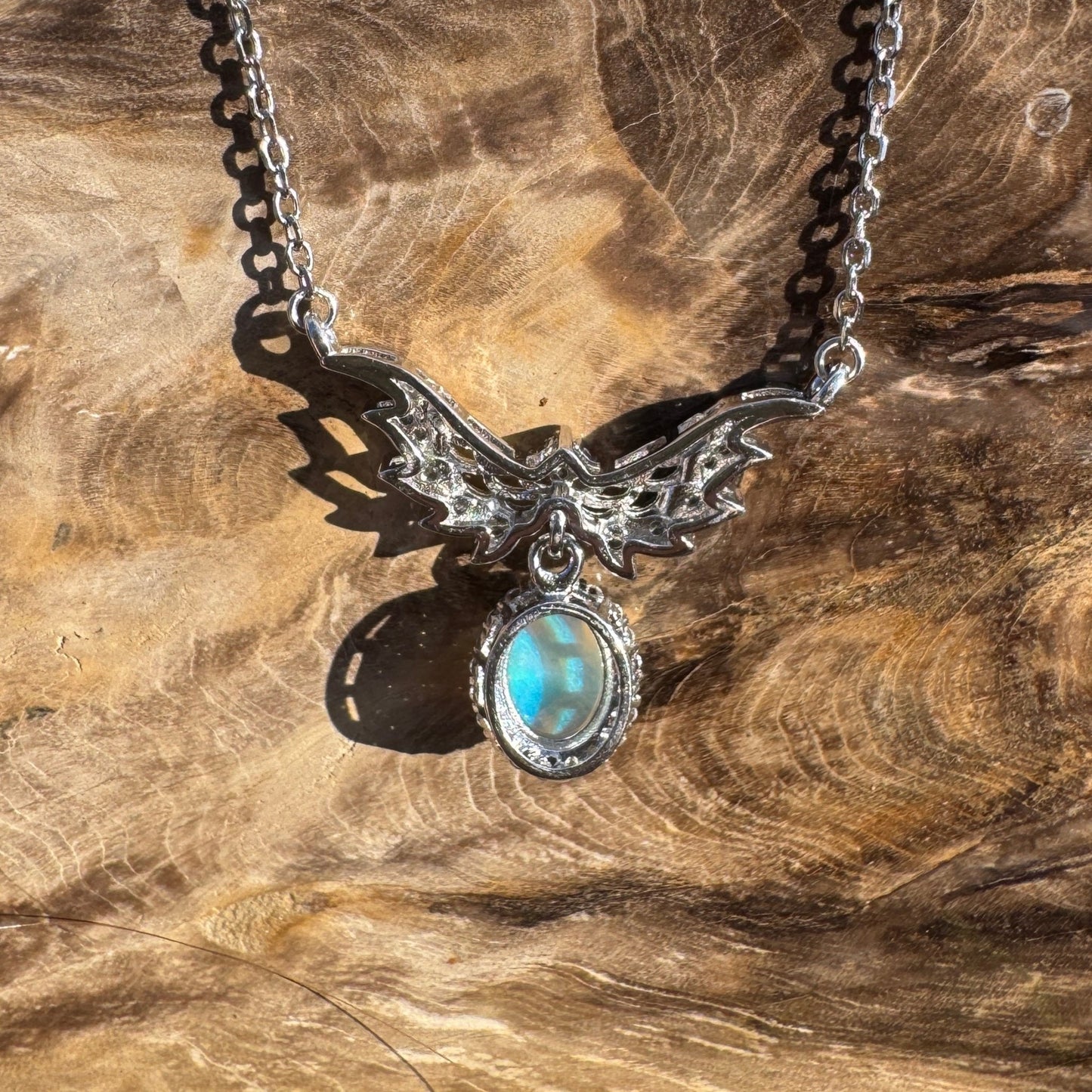 Angels Fly Free ~ 1.1ct Solid Lightning Ridge and Cubic Zirconia 925 Sterling Silver Necklace