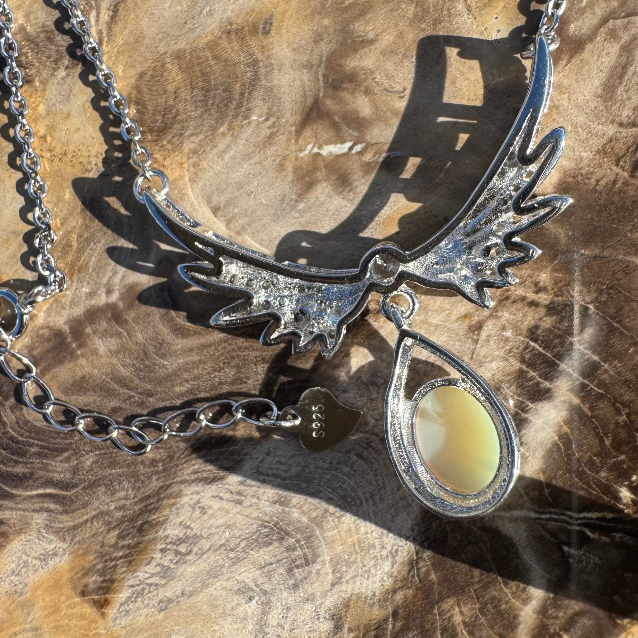 Angels Nature Radiance ~ 1.3ct Solid Coober Pedy Opal and Cubic Zirconia 925 Sterling Silver Necklace