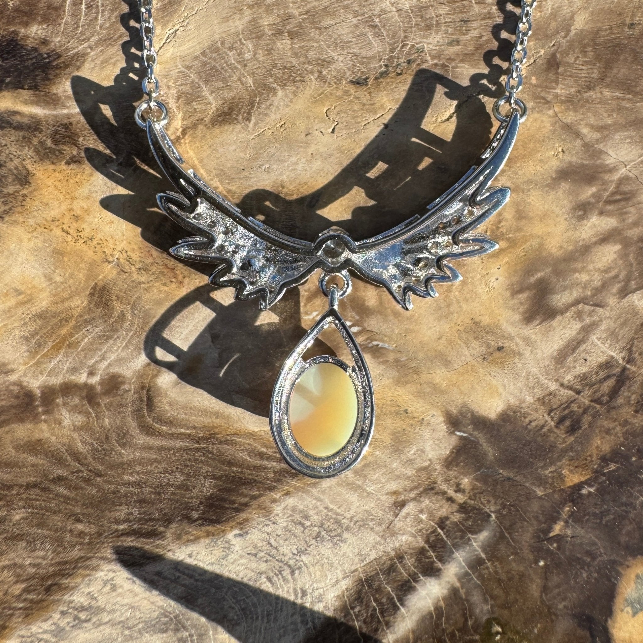 Angels Nature Radiance ~ 1.3ct Solid Coober Pedy Opal and Cubic Zirconia 925 Sterling Silver Necklace