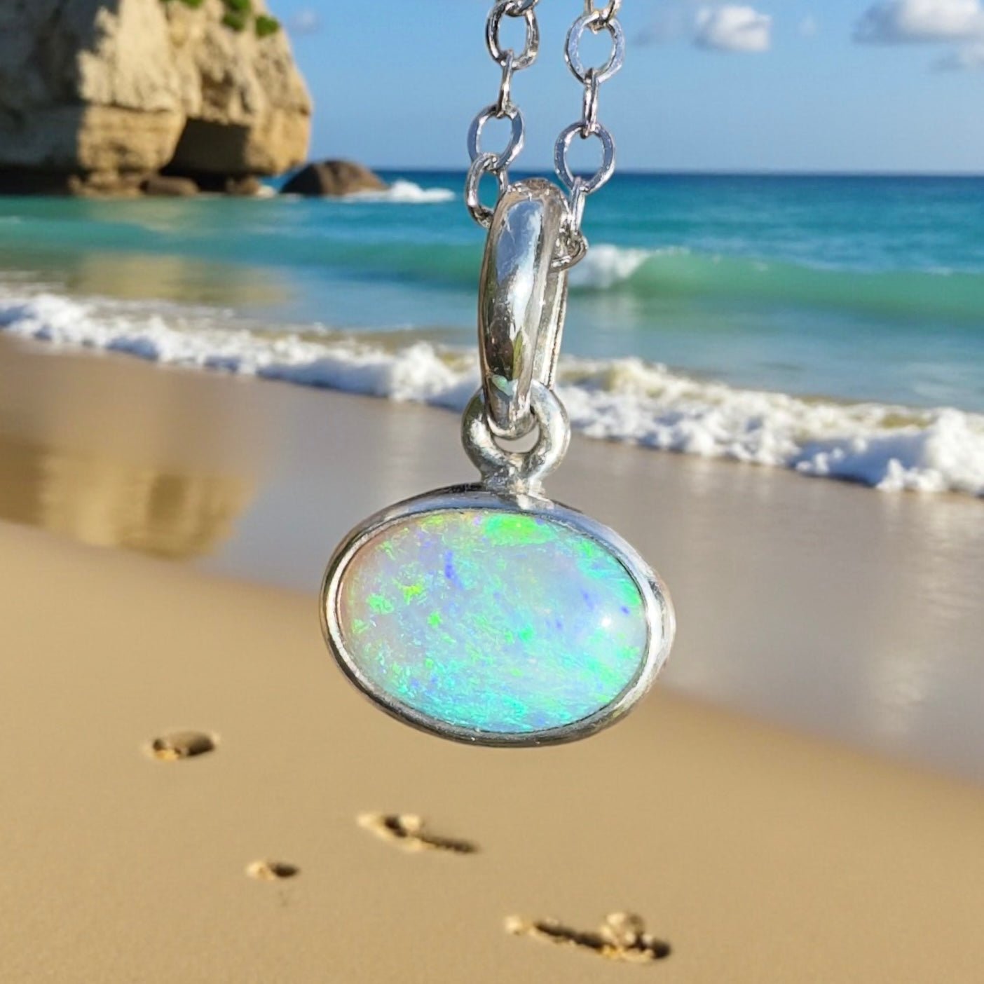 Arafura Blue ~ 1.5ct Lightning Ridge Opal 925 Silver Pendant