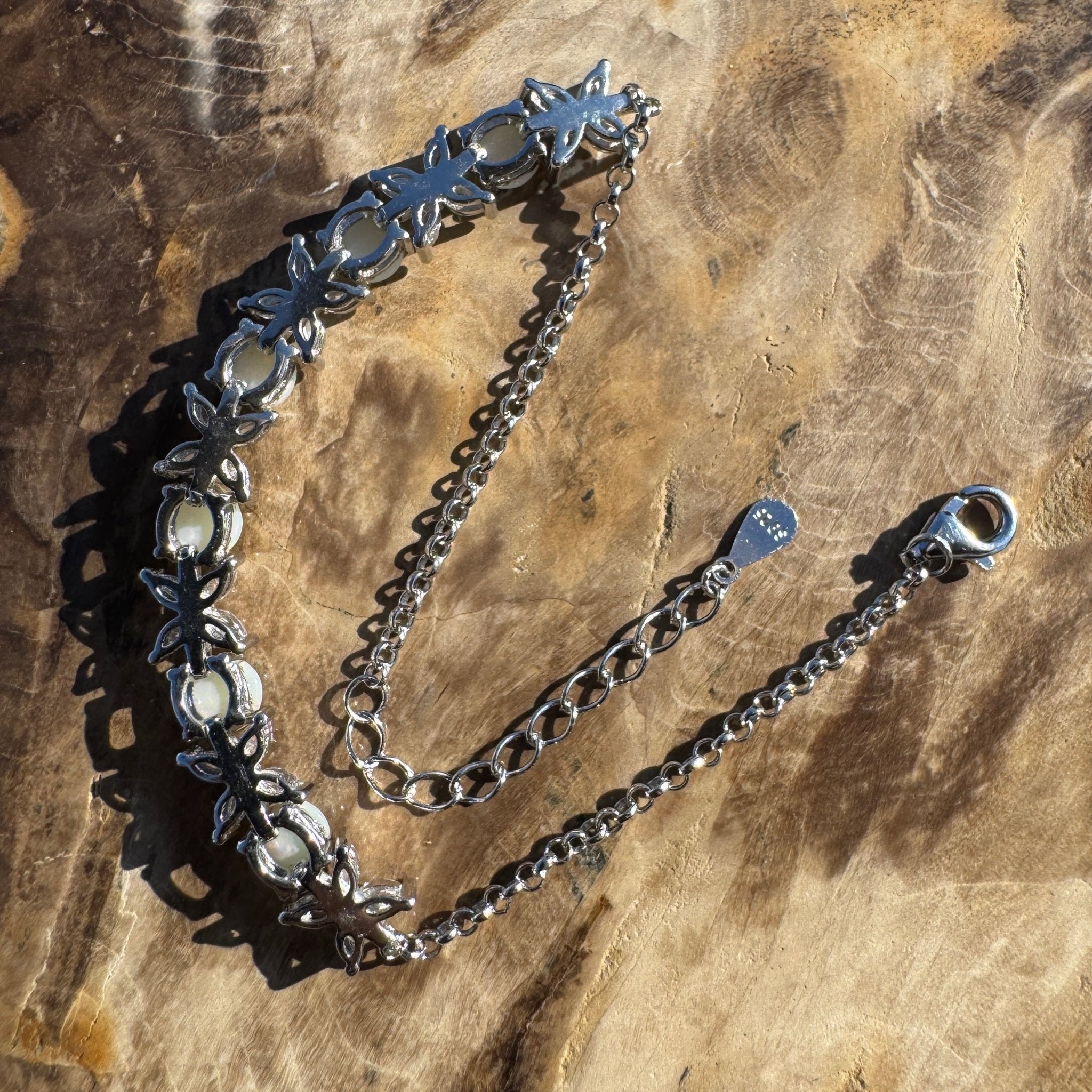 Arckaringa Current ~ 1.6ct Coober Pedy Opal and Cubic Zirconia 925 Sterling Silver Bracelet