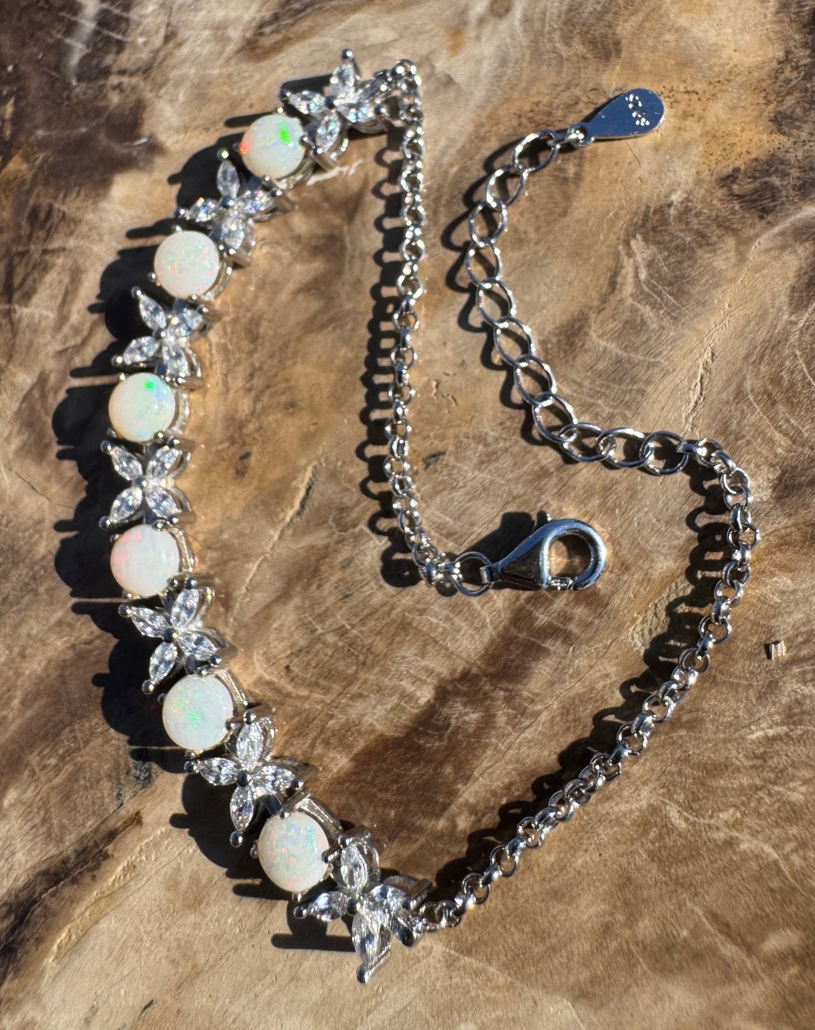Arckaringa Current ~ 1.6ct Coober Pedy Opal and Cubic Zirconia 925 Sterling Silver Bracelet