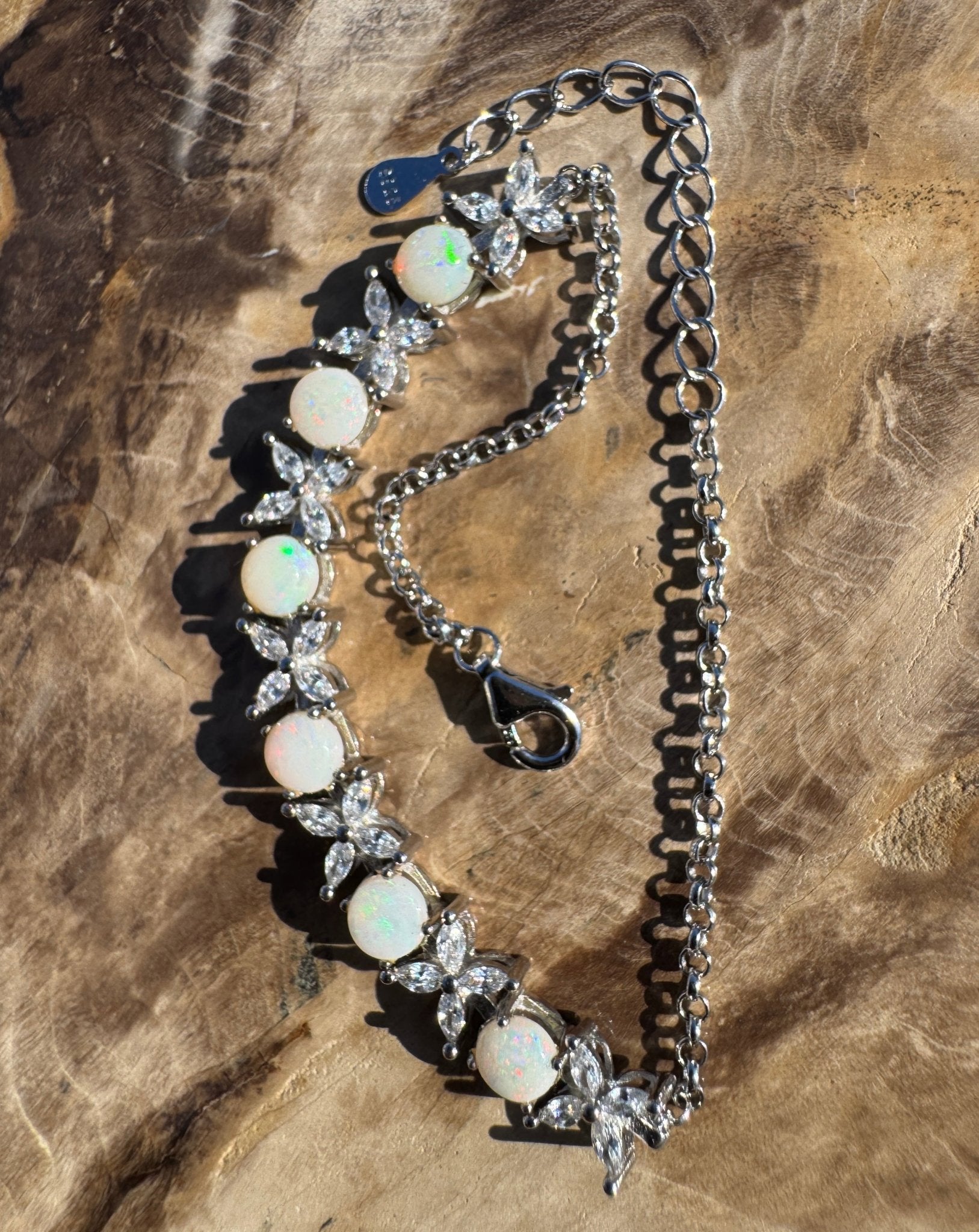 Arckaringa Current ~ 1.6ct Coober Pedy Opal and Cubic Zirconia 925 Sterling Silver Bracelet
