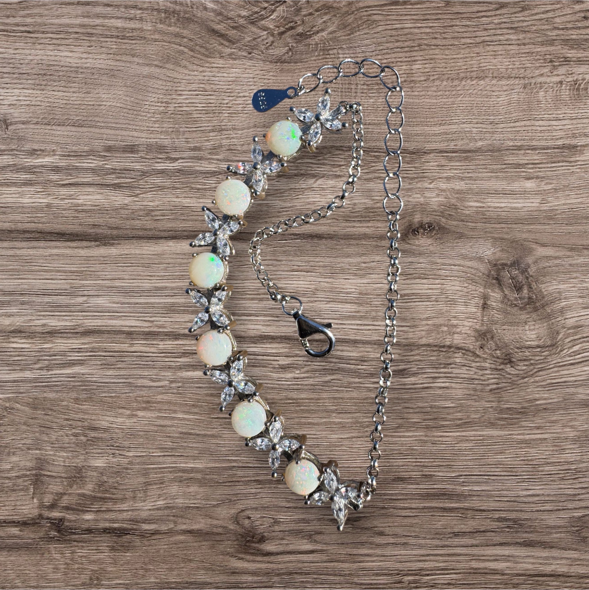 Arckaringa Current ~ 1.6ct Coober Pedy Opal and Cubic Zirconia 925 Sterling Silver Bracelet