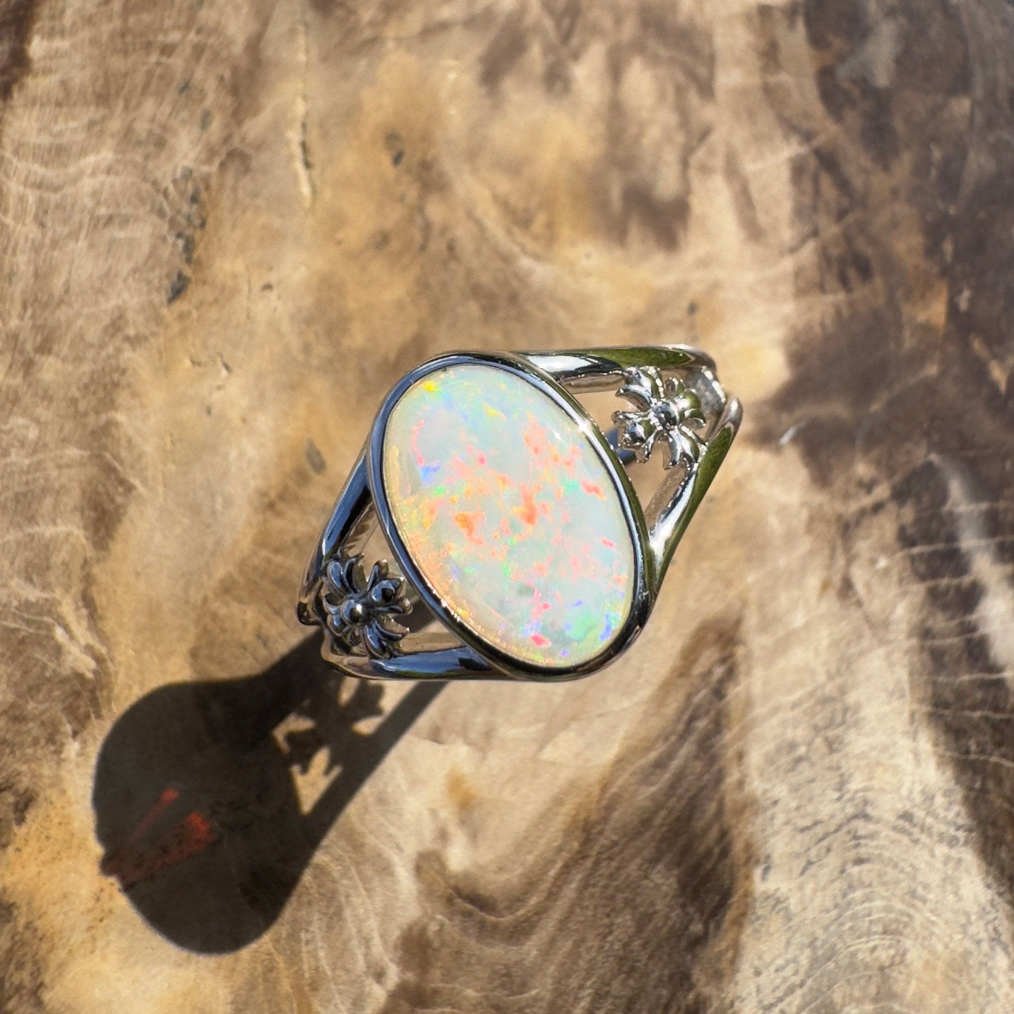 Arckaringa Gleam ~ 1.4ct Solid Coober Pedy Opal 925 Sterling Silver Ring