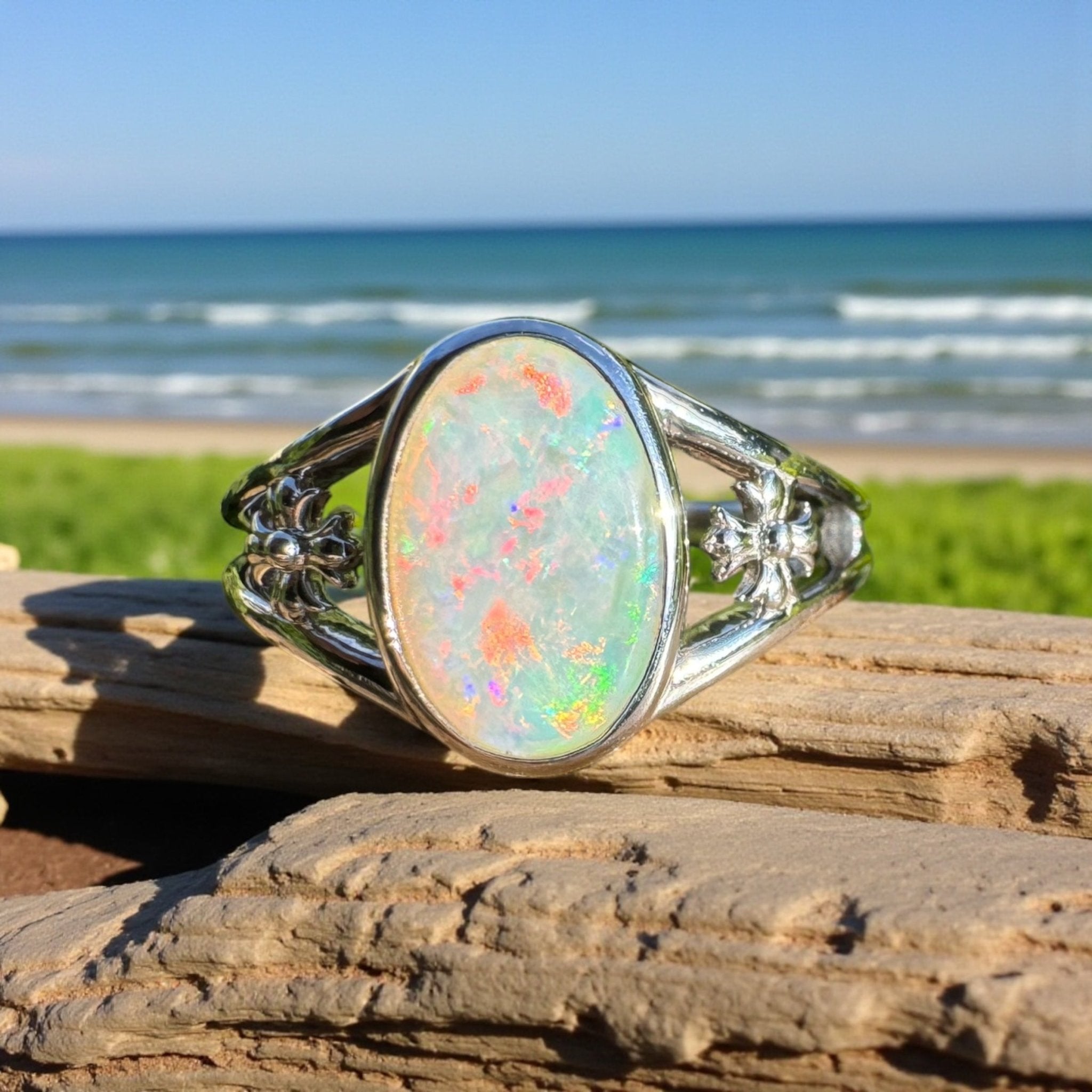 Arckaringa Gleam ~ 1.4ct Solid Coober Pedy Opal 925 Sterling Silver Ring