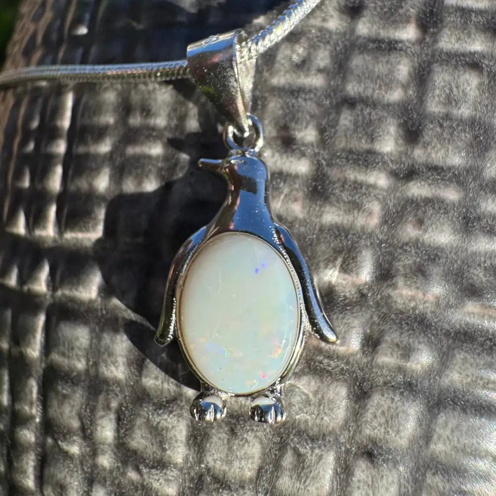 'Arctic Glow' ~ Handcrafted 1ct Solid Coober Pedy Opal 925 Sterling Silver Pendant Necklace