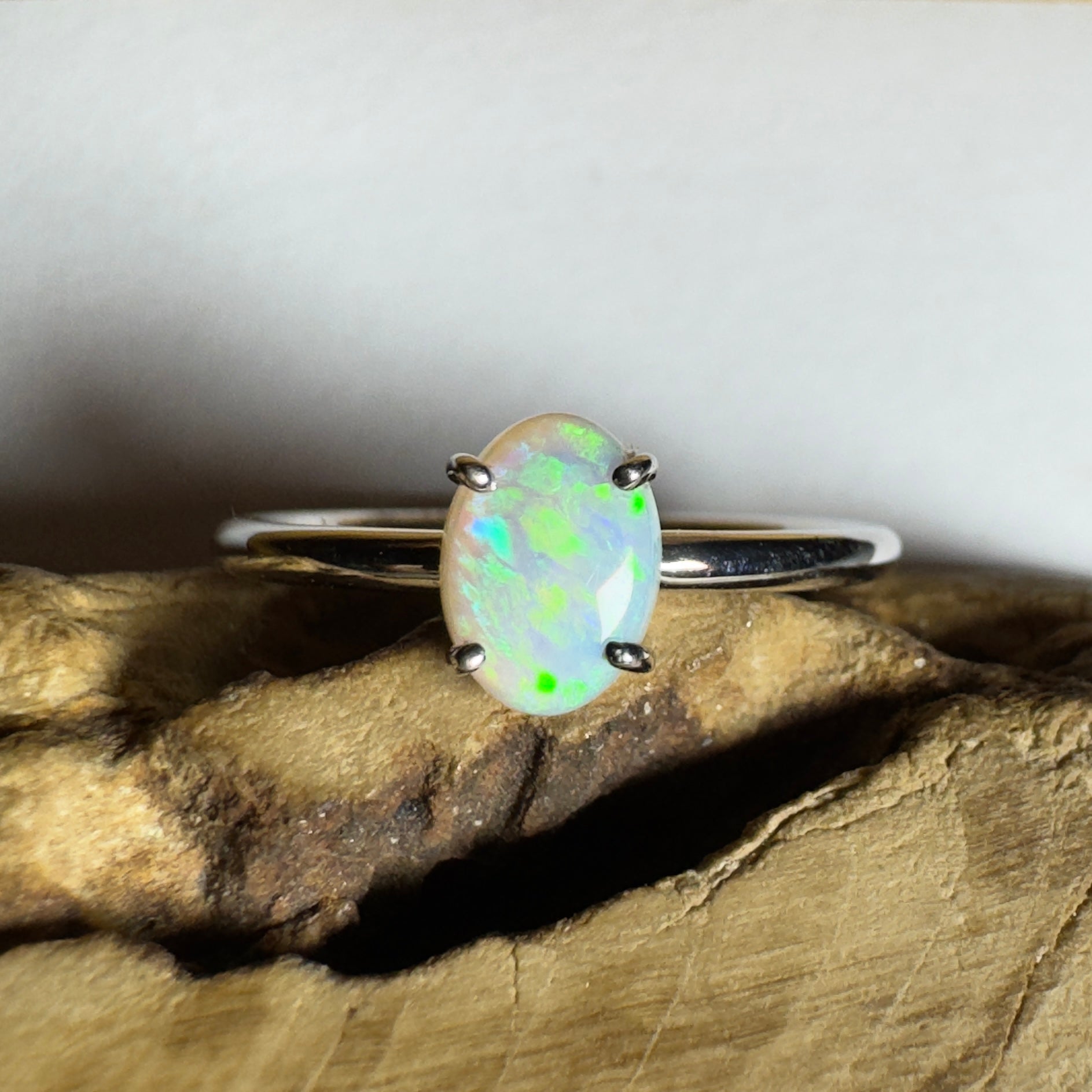 Arnhem Sky - 0.55ct Solid Coober Pedy Crystal Opal 925 Silver Ring