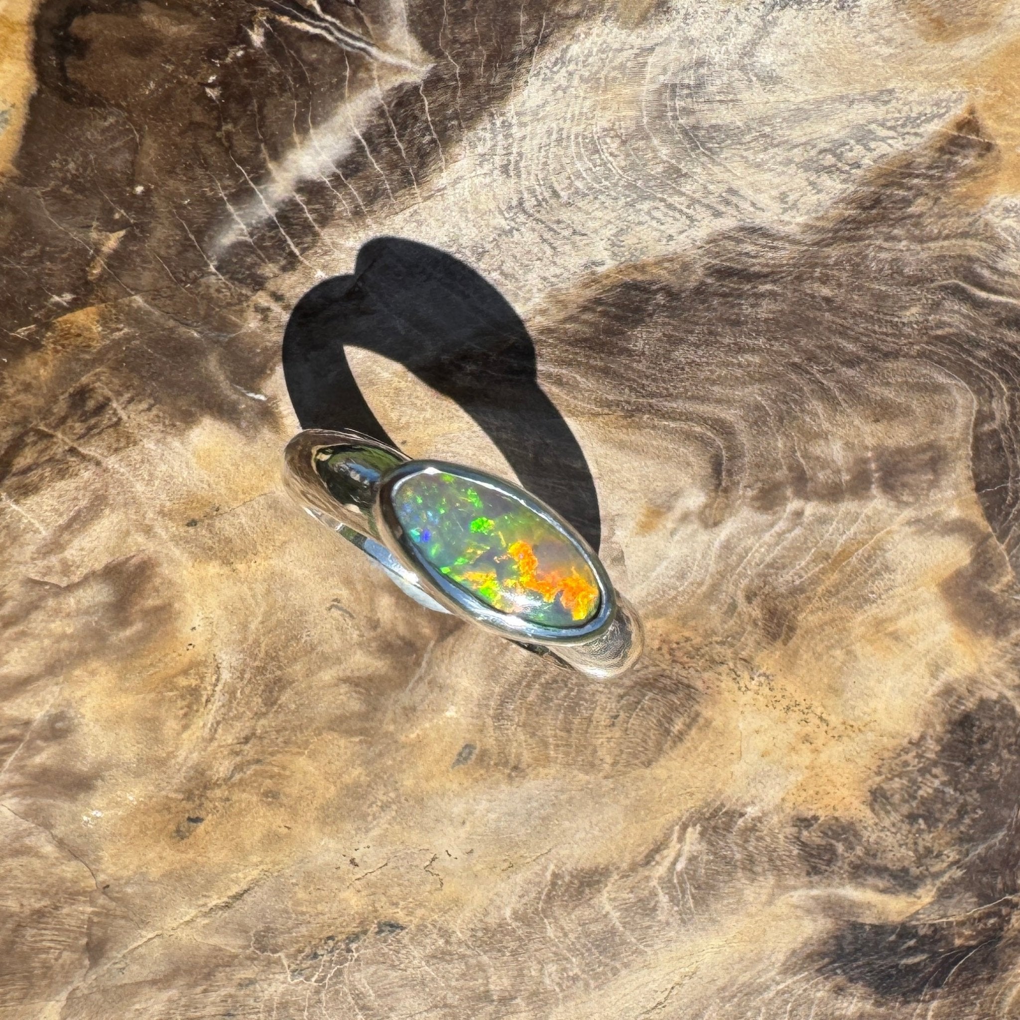 Aurora Blaze – 1ct Solid Lightning Ridge Opal 925 Sterling Silver Ring