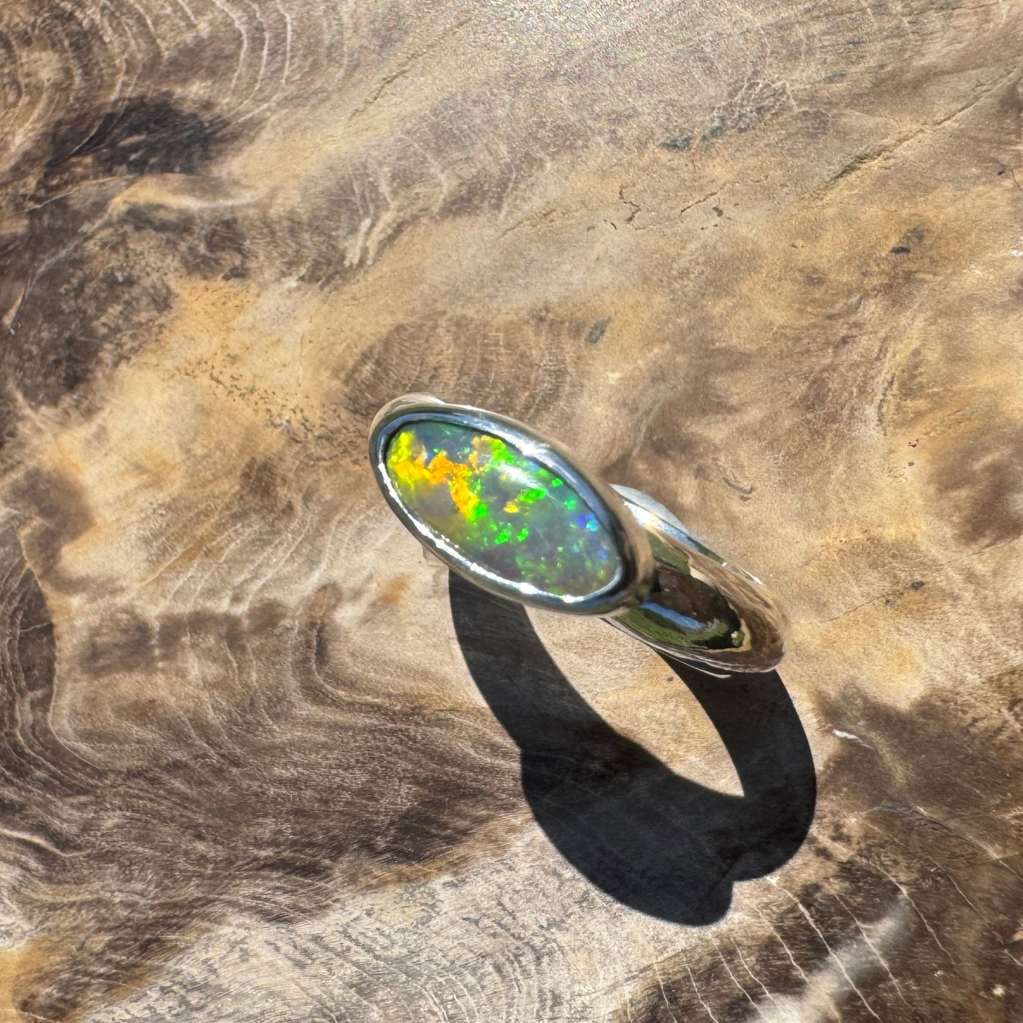 Aurora Blaze – 1ct Solid Lightning Ridge Opal 925 Sterling Silver Ring