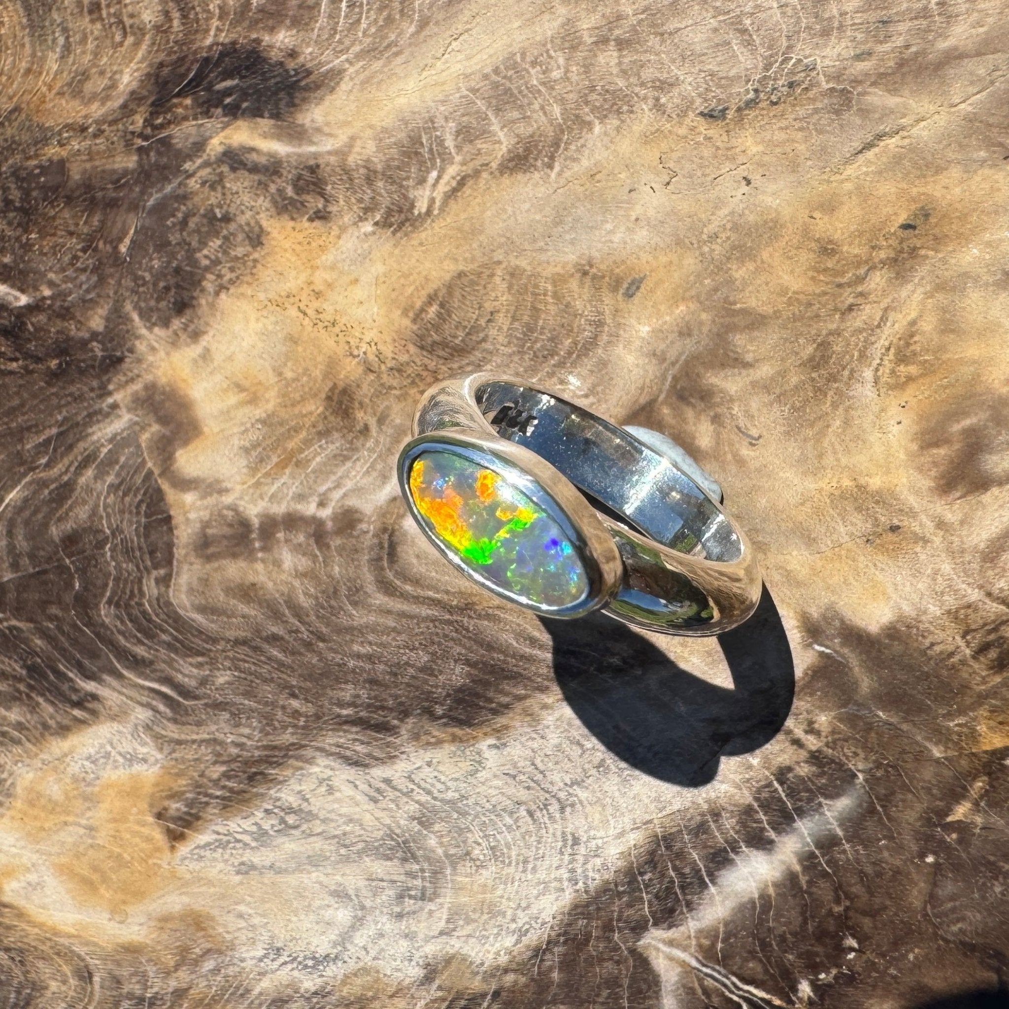Aurora Blaze – 1ct Solid Lightning Ridge Opal 925 Sterling Silver Ring
