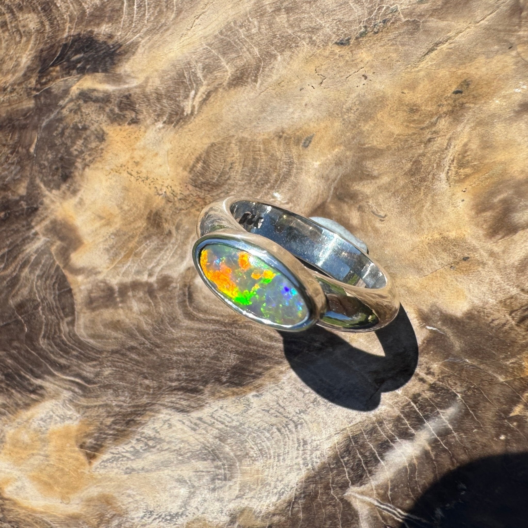 Aurora Blaze – 1ct Solid Lightning Ridge Opal 925 Sterling Silver Ring